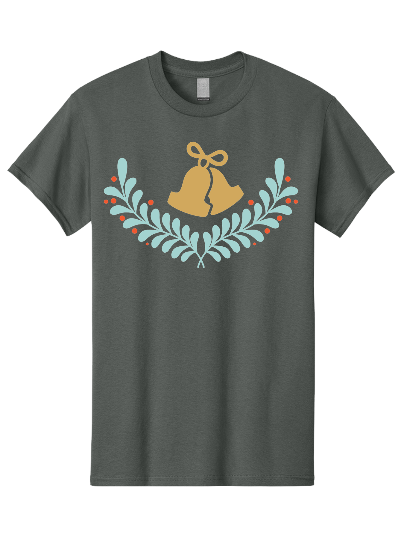 Christmas-Bells Men'S Graphic Tee, 100% Cotton, Comfortable Casual Summer Wear, Machine Washable, Christmas Bells, Holly Leaves, Festive Decorations, Holiday Symbols, Christmas Ornaments, Golden Bells, Red Berries Aac578