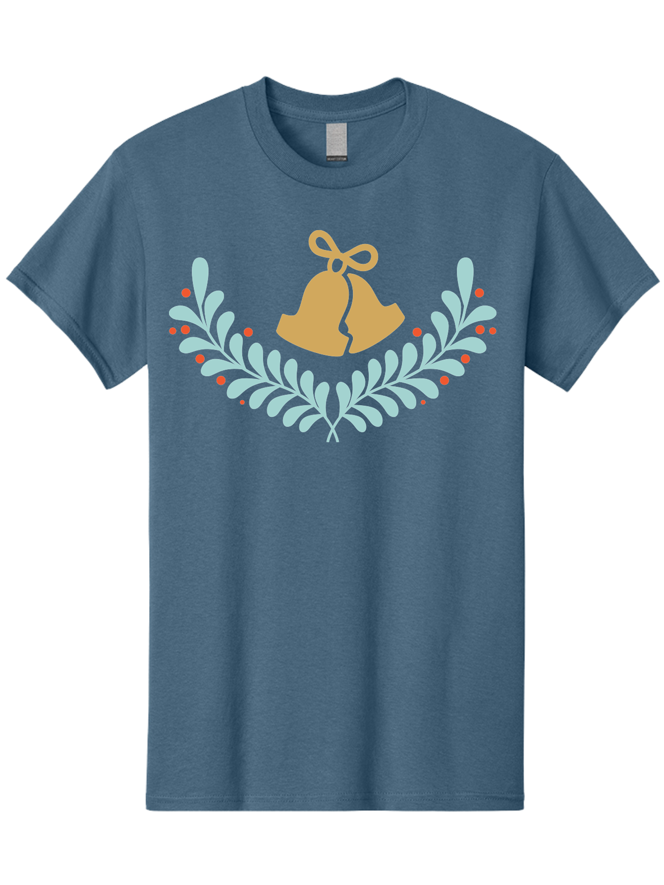 Christmas-Bells Men'S Graphic Tee, 100% Cotton, Comfortable Casual Summer Wear, Machine Washable, Christmas Bells, Holly Leaves, Festive Decorations, Holiday Symbols, Christmas Ornaments, Golden Bells, Red Berries Aac578
