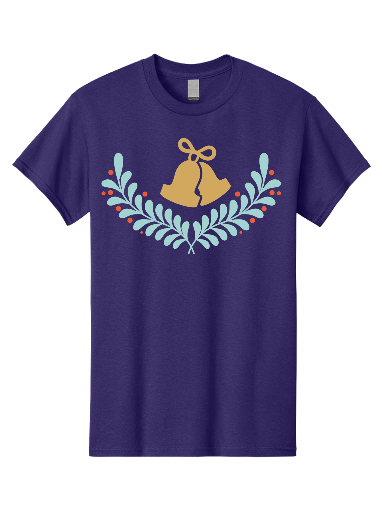 Christmas-Bells Men'S Graphic Tee, 100% Cotton, Comfortable Casual Summer Wear, Machine Washable, Christmas Bells, Holly Leaves, Festive Decorations, Holiday Symbols, Christmas Ornaments, Golden Bells, Red Berries Aac578