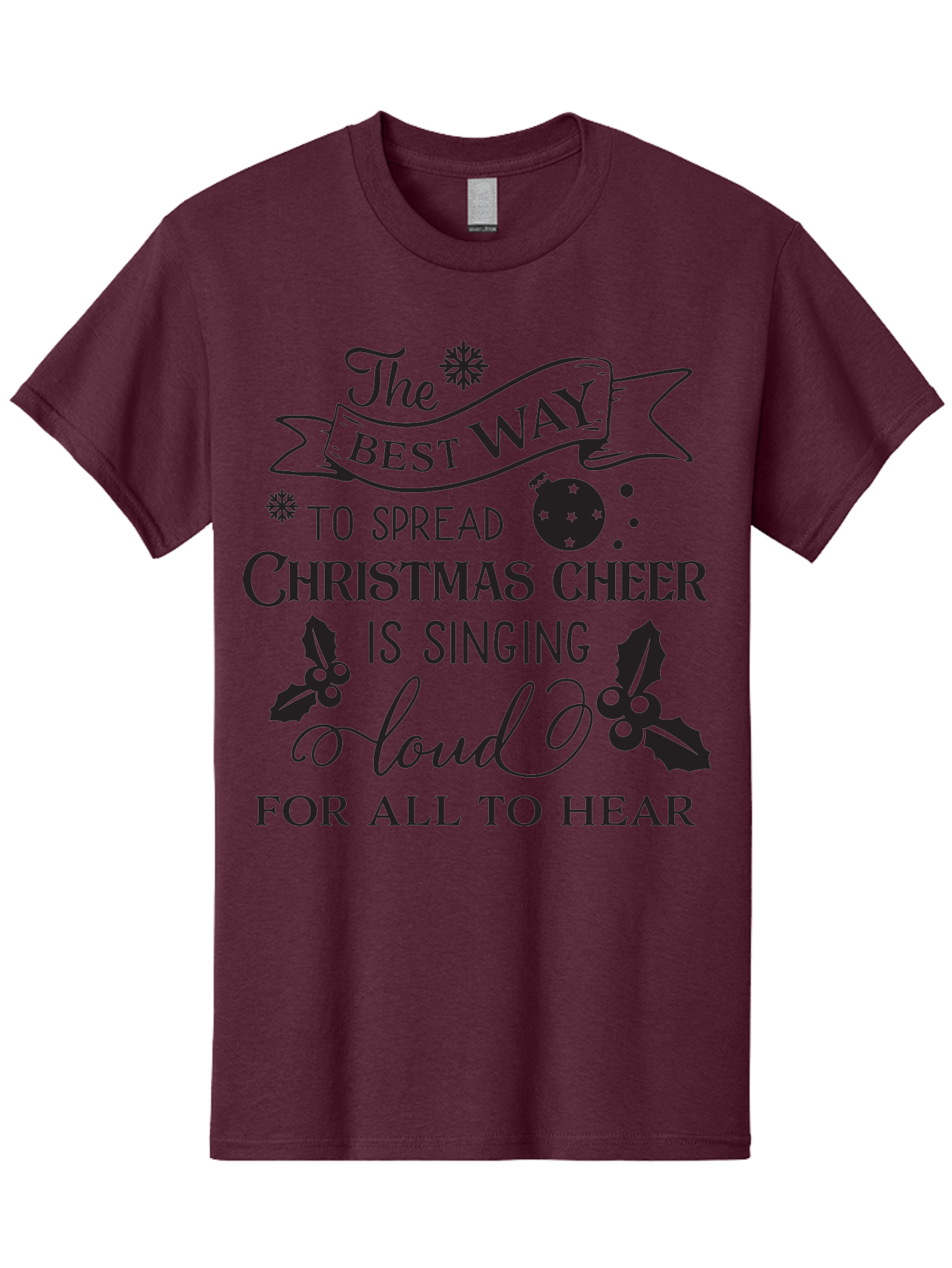 Christmas-Cheer-Quote Men'S Graphic Tee, 100% Cotton, Comfortable Casual Summer Wear, Machine Washable, Christmas Quote, Holiday Cheer, Festive Decor, Black Typography, Christmas Ornament, Holly Leaves, Banner Design, Joyful Message, Aac579