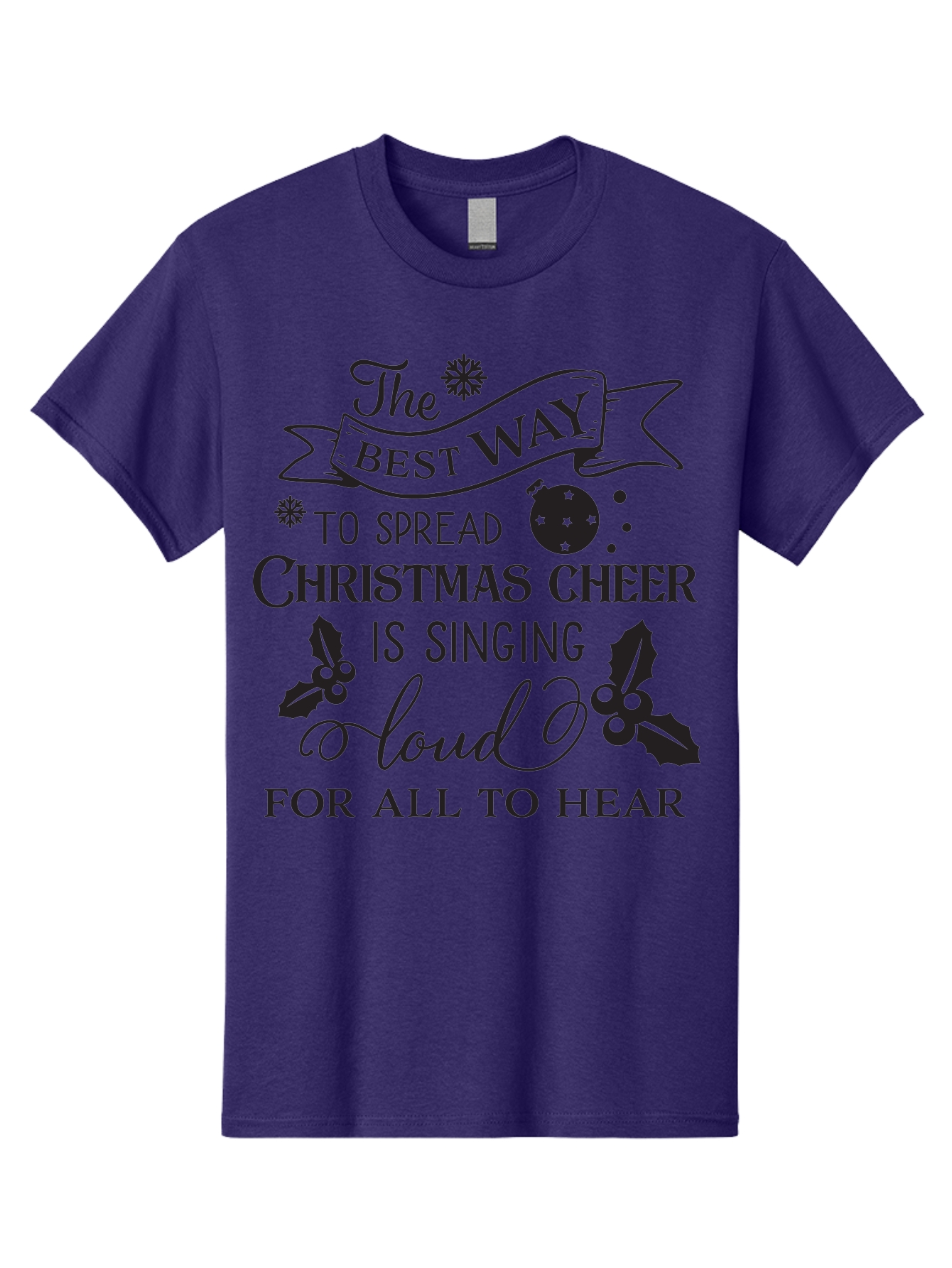 Christmas-Cheer-Quote Men'S Graphic Tee, 100% Cotton, Comfortable Casual Summer Wear, Machine Washable, Christmas Quote, Holiday Cheer, Festive Decor, Black Typography, Christmas Ornament, Holly Leaves, Banner Design, Joyful Message, Aac579