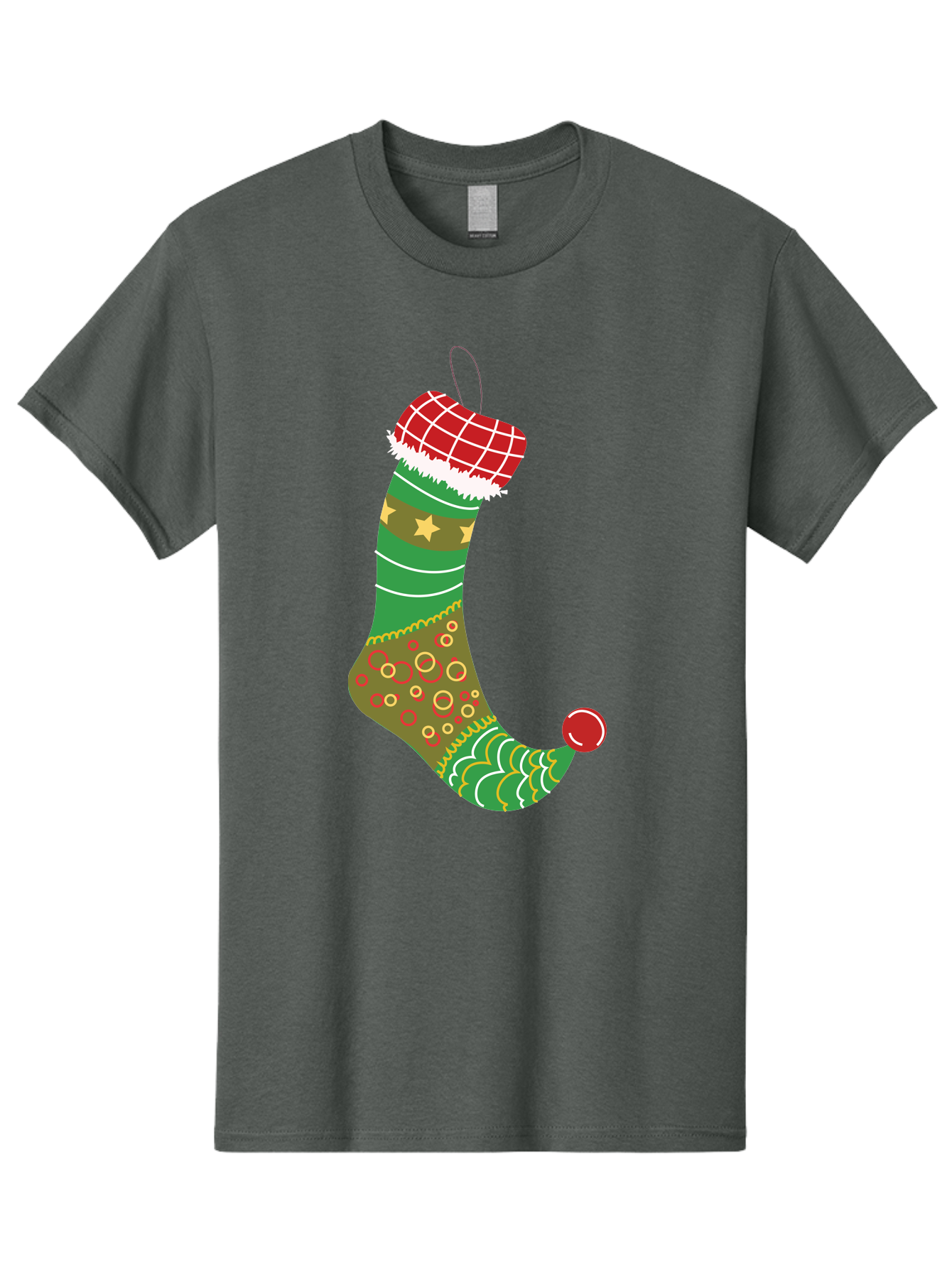Christmas-Stocking-1 Men'S Graphic Tee, 100% Cotton, Comfortable Casual Summer Wear, Machine Washable, Christmas Stocking, Holiday Decoration, Festive Colors, Red And Green Stripes, Gold Stars, Hanging Ornament, Holly Jolly, Santa Claus, Aac585