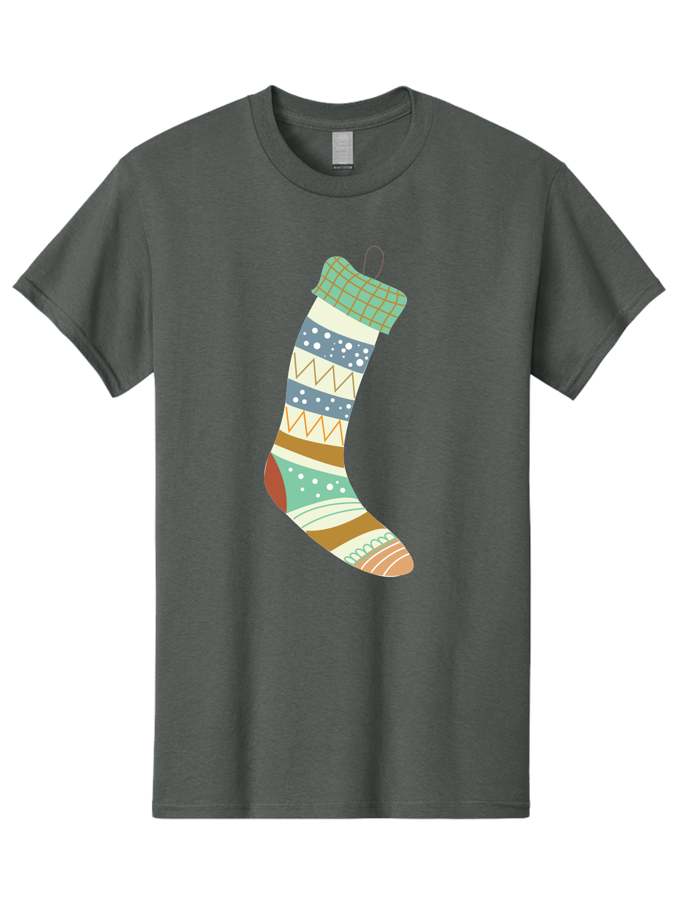 Christmas-Stocking Men'S Graphic Tee, 100% Cotton, Comfortable Casual Summer Wear, Machine Washable, Christmas Stocking, Holiday Decor, Festive Patterns, Stripes, Polka Dots, Chevron Design, Hanging Ornament, Seasonal Decoration, Aac587