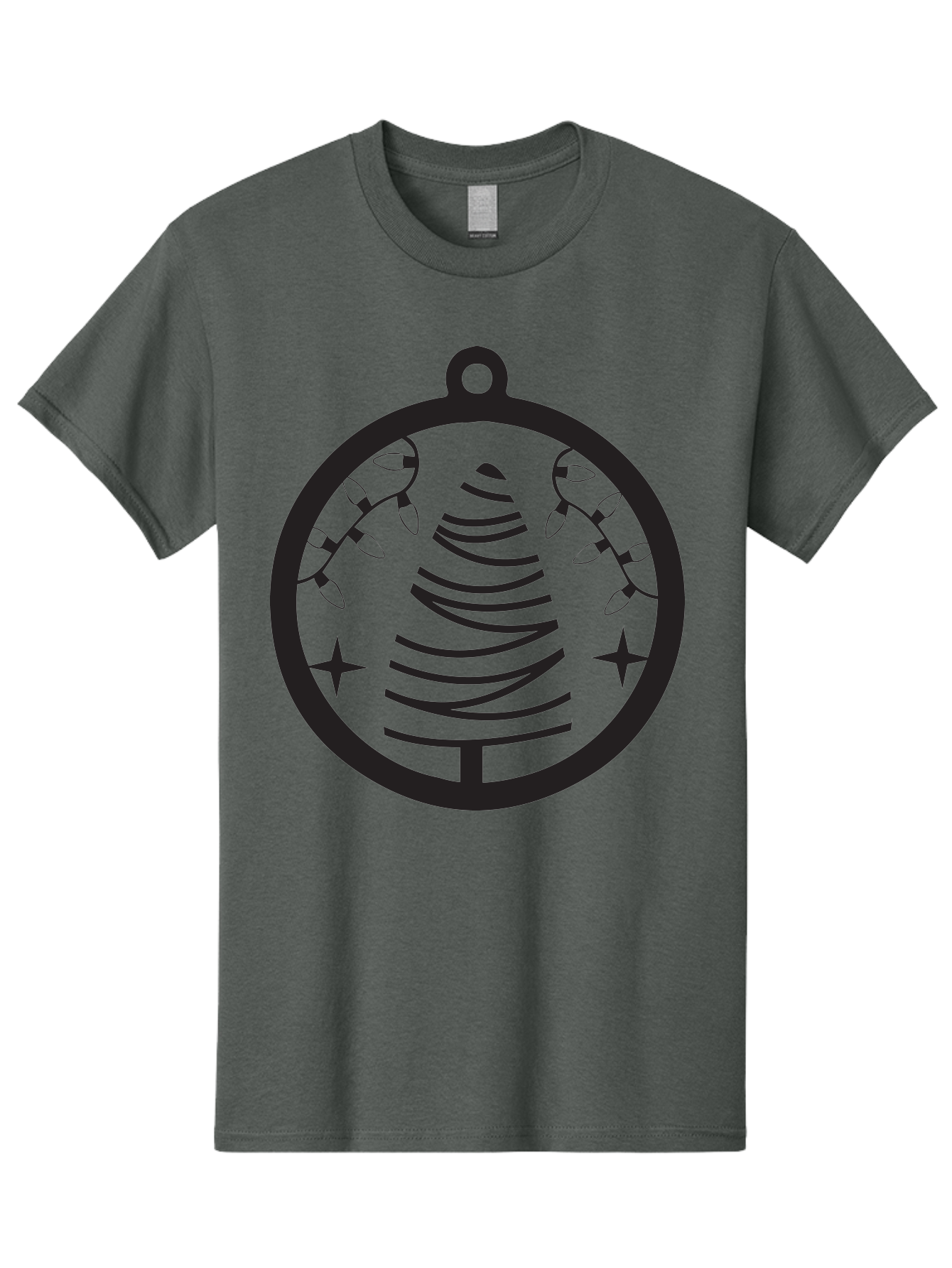 Christmas-Tree-Ornament-1 Men'S Graphic Tee, 100% Cotton, Comfortable Casual Summer Wear, Machine Washable, Christmas Tree, Holiday Decoration, Festive Lights, Stars, Winter Wonderland, Christmas Ornament, Black Silhouette, Festive Design Aac590