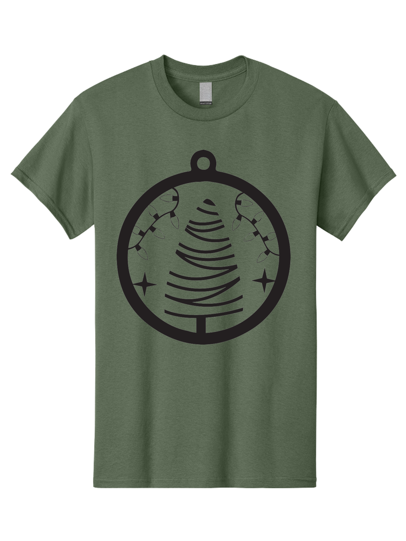 Christmas-Tree-Ornament-1 Men'S Graphic Tee, 100% Cotton, Comfortable Casual Summer Wear, Machine Washable, Christmas Tree, Holiday Decoration, Festive Lights, Stars, Winter Wonderland, Christmas Ornament, Black Silhouette, Festive Design Aac590