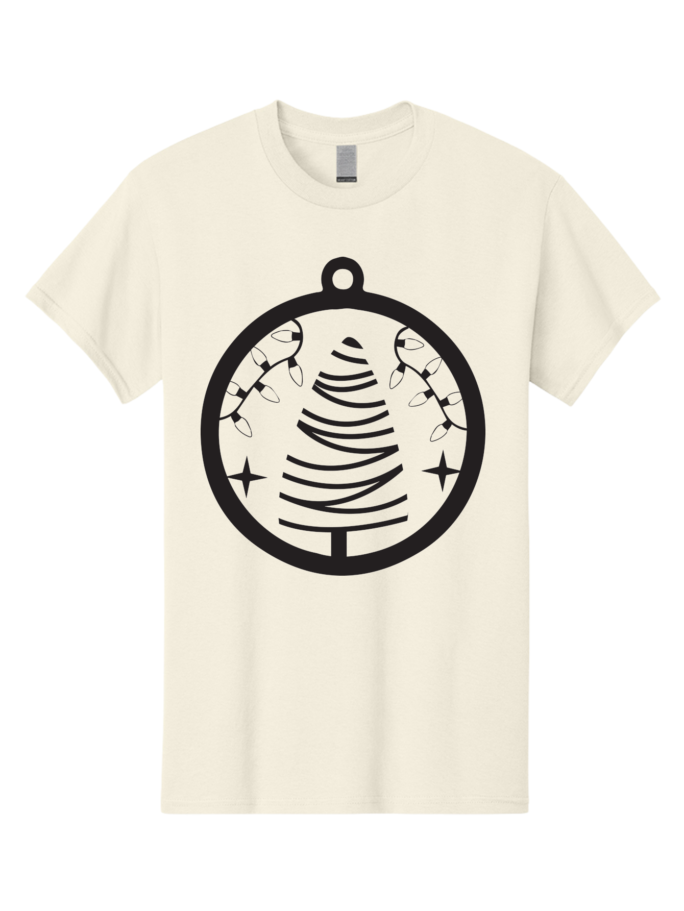 Christmas-Tree-Ornament-1 Men'S Graphic Tee, 100% Cotton, Comfortable Casual Summer Wear, Machine Washable, Christmas Tree, Holiday Decoration, Festive Lights, Stars, Winter Wonderland, Christmas Ornament, Black Silhouette, Festive Design Aac590