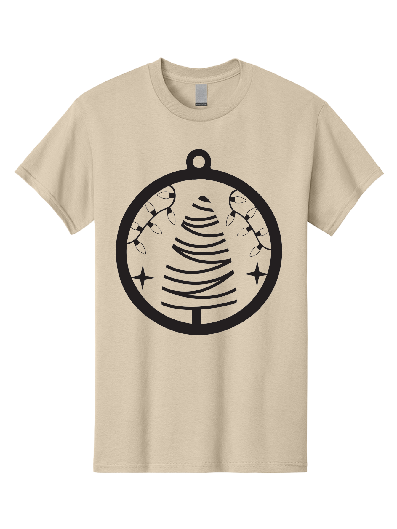 Christmas-Tree-Ornament-1 Men'S Graphic Tee, 100% Cotton, Comfortable Casual Summer Wear, Machine Washable, Christmas Tree, Holiday Decoration, Festive Lights, Stars, Winter Wonderland, Christmas Ornament, Black Silhouette, Festive Design Aac590