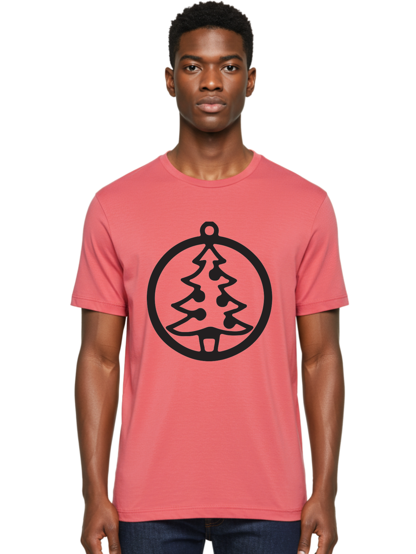 Christmas-Tree-Ornament-2 Men'S Graphic Tee, 100% Cotton, Comfortable Casual Summer Wear, Machine Washable, Christmas Tree, Holiday Decoration, Festive Symbol, Ornament Design, Black Silhouette, Simple Shape, Bauble, Christmas Theme, Aac591