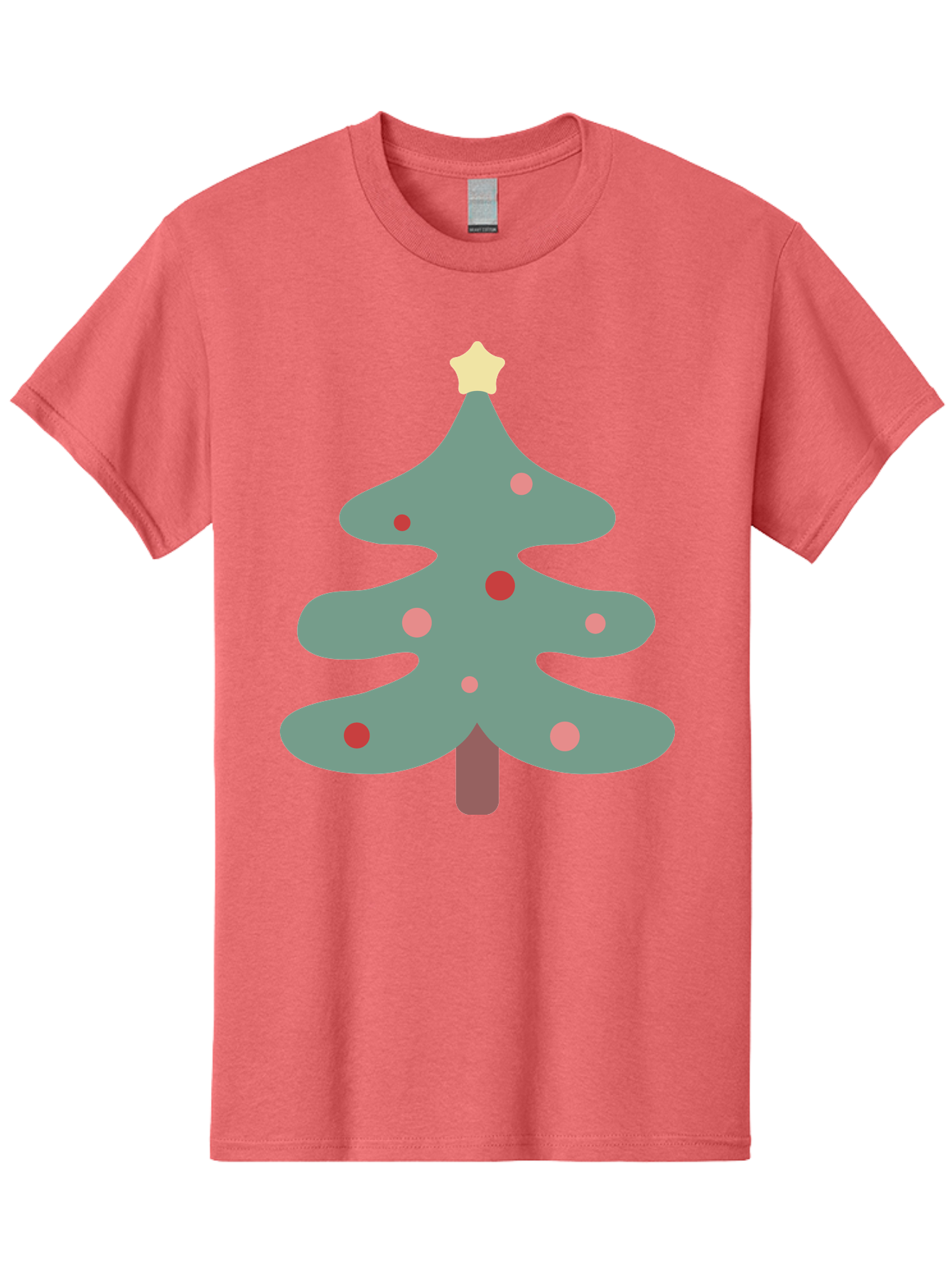 Christmas-Tree Men'S Graphic Tee, 100% Cotton, Comfortable Casual Summer Wear, Machine Washable, Christmas Tree, Festive Decorations, Red Ornaments, Pink Baubles, Star Topper, Holiday Cheer, Winter Wonderland, Cartoon Style, Simple Design, Aac594
