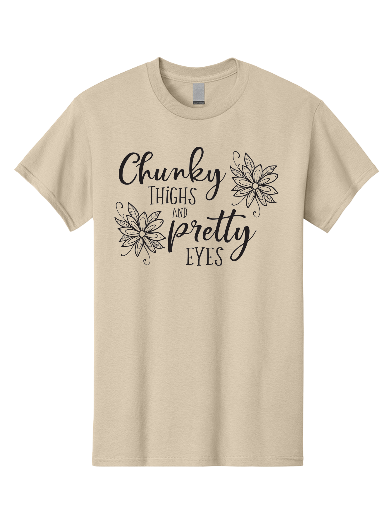 Chunky-Thighs-And-Pretty-Eyes Men'S Graphic Tee, 100% Cotton, Comfortable Casual Summer Wear, Machine Washable, Positive Affirmation, Body Positivity, Self Love, Empowerment, Quote, Inspirational Quote, Motivational Quote, Black Text, Aac595