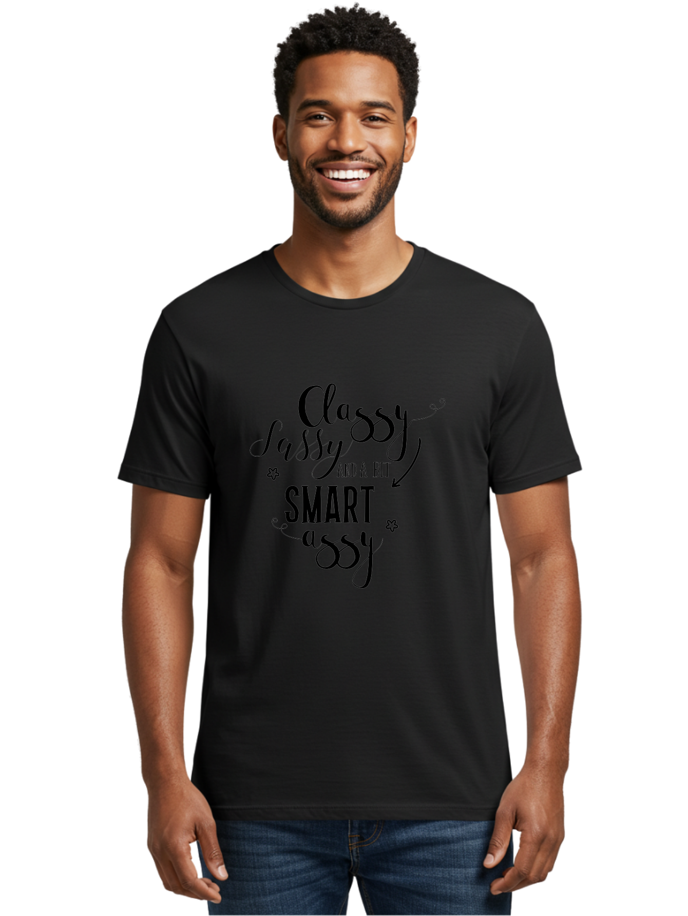 Classy-Sassy-And-A-Bit-Smart-Assy Men'S Graphic Tee, 100% Cotton, Comfortable Casual Summer Wear, Machine Washable, Classy Sassy, Smart Assy, Sassy Quotes, Funny Phrases, Sassy Sayings, Witty Humor, Trendy Typography, Inspirational Words Aac596