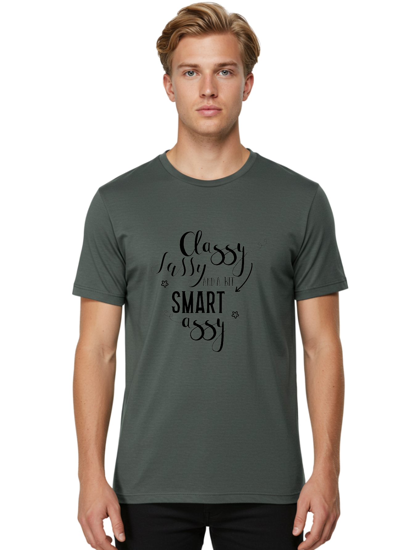 Classy-Sassy-And-A-Bit-Smart-Assy Men'S Graphic Tee, 100% Cotton, Comfortable Casual Summer Wear, Machine Washable, Classy Sassy, Smart Assy, Sassy Quotes, Funny Phrases, Sassy Sayings, Witty Humor, Trendy Typography, Inspirational Words Aac596