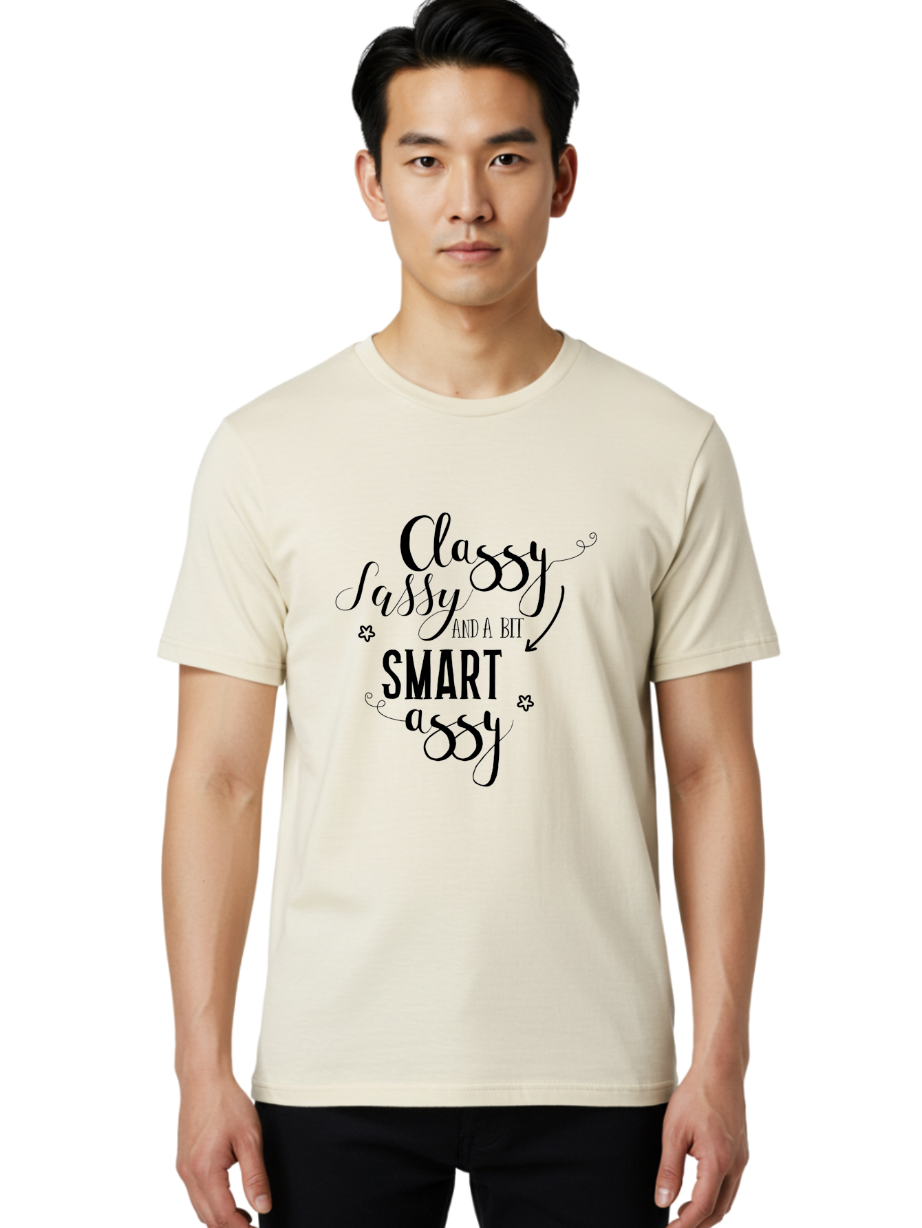 Classy-Sassy-And-A-Bit-Smart-Assy Men'S Graphic Tee, 100% Cotton, Comfortable Casual Summer Wear, Machine Washable, Classy Sassy, Smart Assy, Sassy Quotes, Funny Phrases, Sassy Sayings, Witty Humor, Trendy Typography, Inspirational Words Aac596