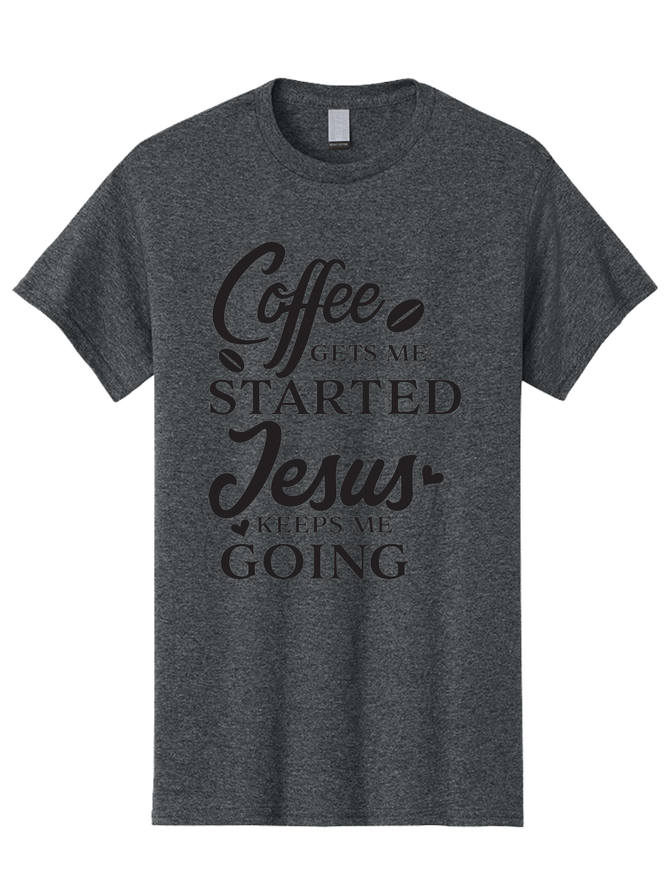 Coffee-Gets-Me-Started-Jesus-Keeps-Me-Going Men'S Graphic Tee, 100% Cotton, Comfortable Casual Summer Wear, Machine Washable, Coffee Quote, Inspirational Quote, Faith And Coffee, Motivational Saying, Christian Quote, Coffee Lover, Jesus Quote, Aac600