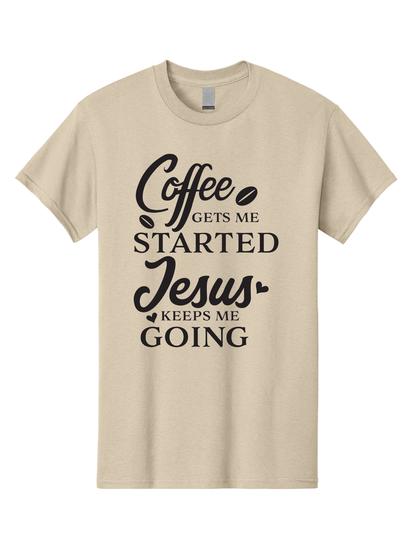 Coffee-Gets-Me-Started-Jesus-Keeps-Me-Going Men'S Graphic Tee, 100% Cotton, Comfortable Casual Summer Wear, Machine Washable, Coffee Quote, Inspirational Quote, Faith And Coffee, Motivational Saying, Christian Quote, Coffee Lover, Jesus Quote, Aac600