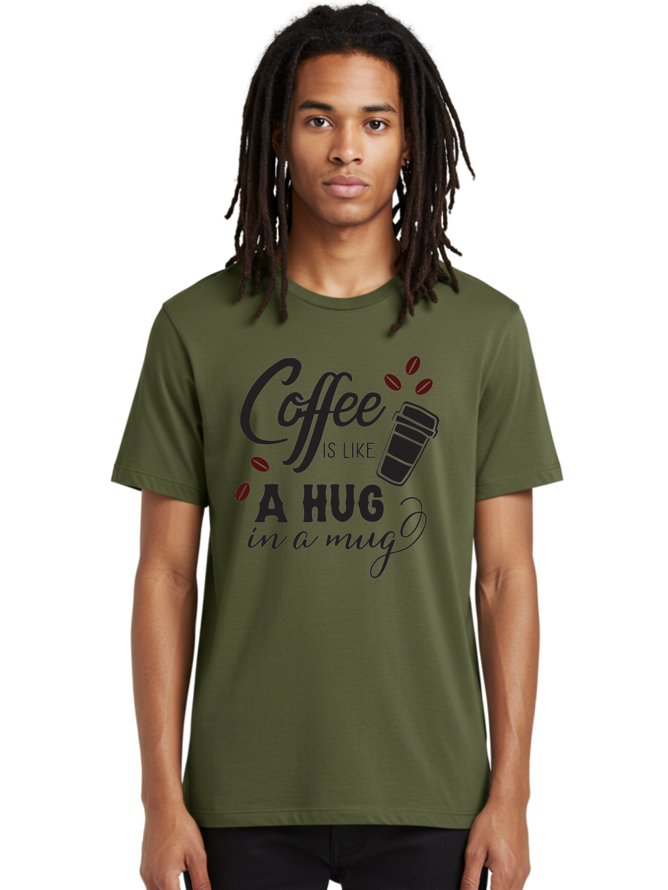 Coffee-Is-Like-A-Hug-In-A-Mug Men'S Graphic Tee, 100% Cotton, Comfortable Casual Summer Wear, Machine Washable, Coffee Quote, Coffee Love, Coffee Lover, Coffee In A Mug, Coffee Is Life, Coffee Is Like A Hug Aac602