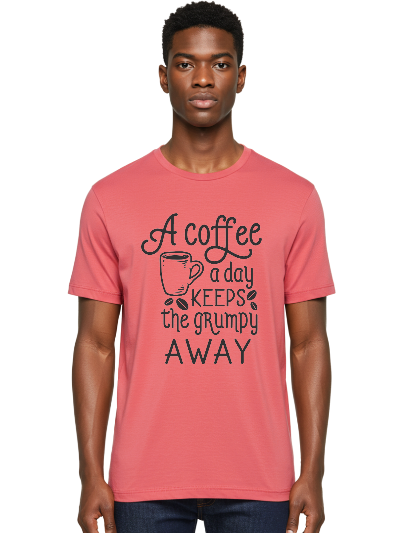 Coffee-Keeps-Grumpy-Away Men'S Graphic Tee, 100% Cotton, Comfortable Casual Summer Wear, Machine Washable, Coffee Quote, Coffee Lover, Coffee Humor, Daily Coffee, Grumpy Relief, Coffee Benefits, Morning Motivation Aac603
