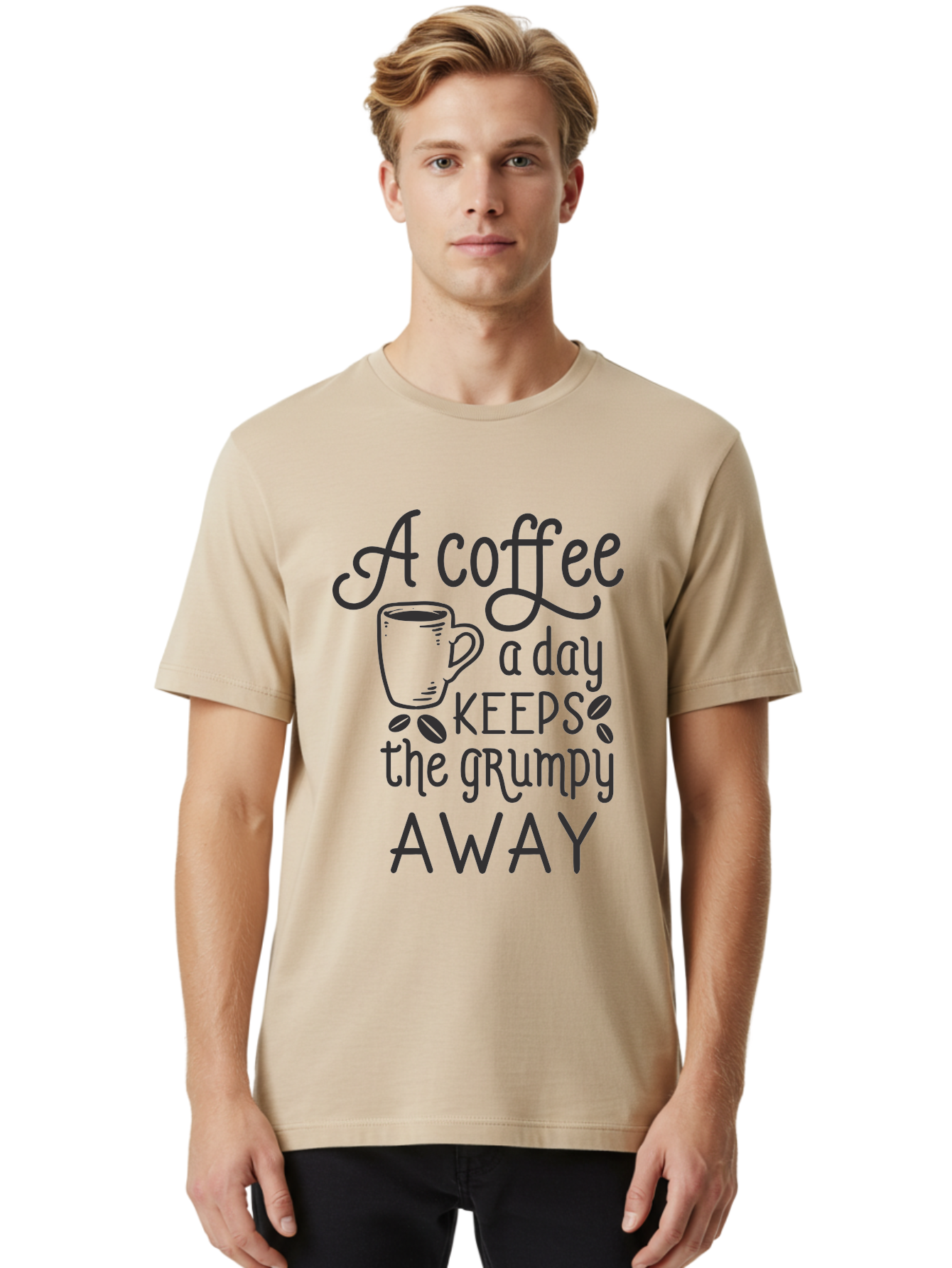 Coffee-Keeps-Grumpy-Away Men'S Graphic Tee, 100% Cotton, Comfortable Casual Summer Wear, Machine Washable, Coffee Quote, Coffee Lover, Coffee Humor, Daily Coffee, Grumpy Relief, Coffee Benefits, Morning Motivation Aac603