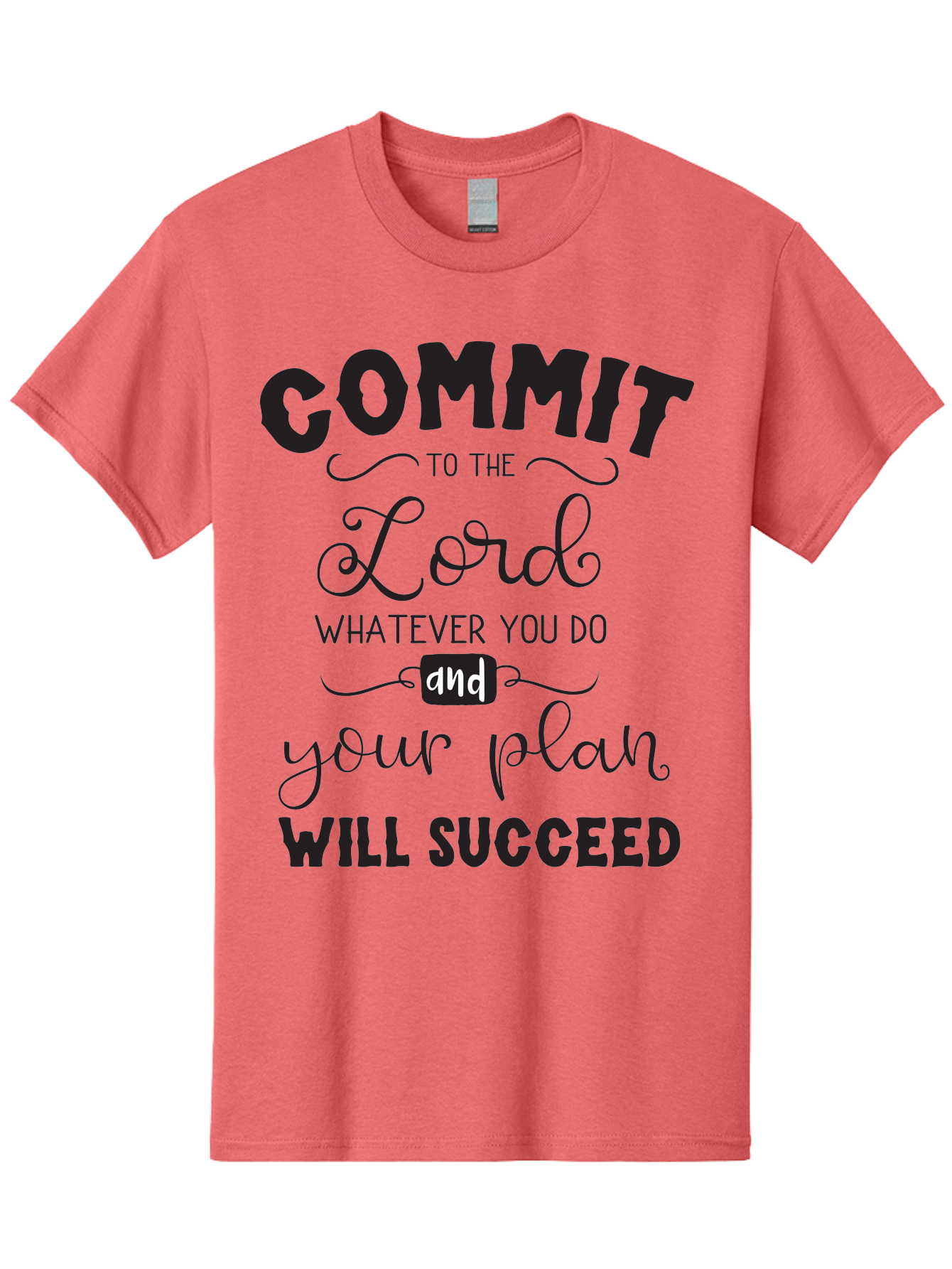 Commit-To-The-Lord Men'S Graphic Tee, 100% Cotton, Comfortable Casual Summer Wear, Machine Washable, Inspirational Quote, Motivational Message, Christian Faith, Success Mantra, Spiritual Guidance, Positive Affirmation, Faith And Success Aac606