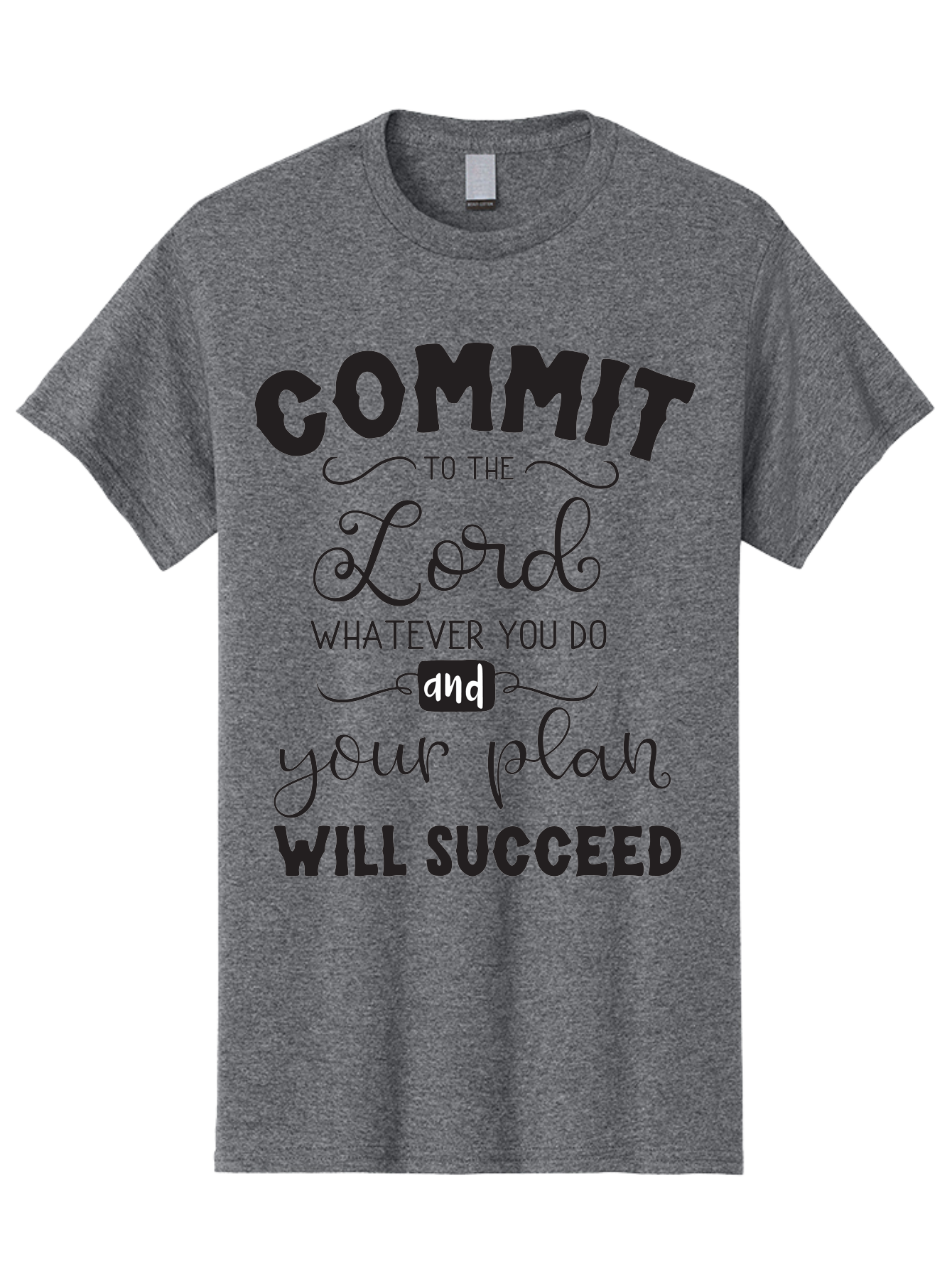 Commit-To-The-Lord Men'S Graphic Tee, 100% Cotton, Comfortable Casual Summer Wear, Machine Washable, Inspirational Quote, Motivational Message, Christian Faith, Success Mantra, Spiritual Guidance, Positive Affirmation, Faith And Success Aac606