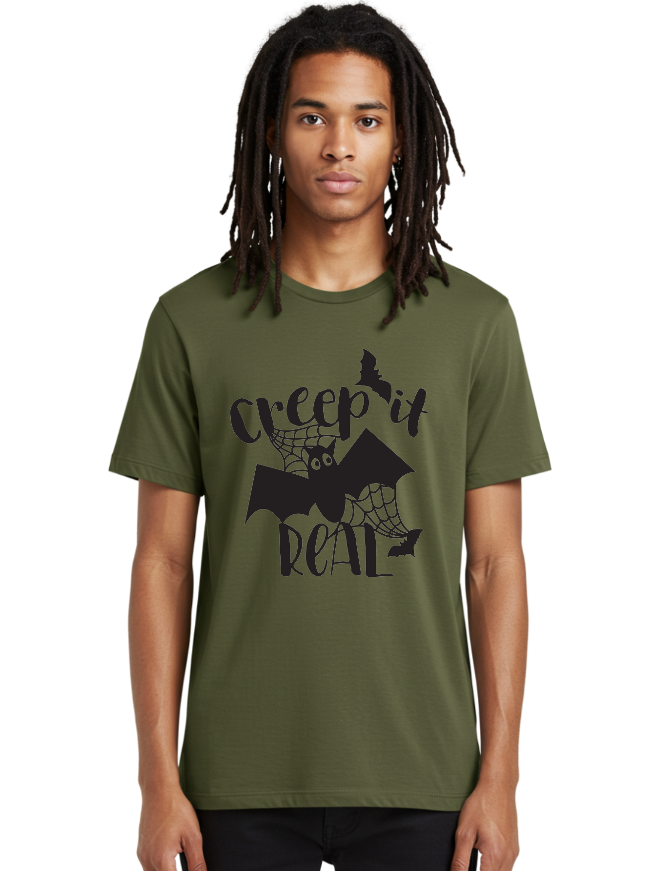 Creep-It-Real Men'S Graphic Tee, 100% Cotton, Comfortable Casual Summer Wear, Machine Washable, Halloween Graphics, Halloween Design, Creepy Bat, Spider Web, Halloween Theme, Spooky Atmosphere, Halloween Decoration, Creepy Eyes Aac614