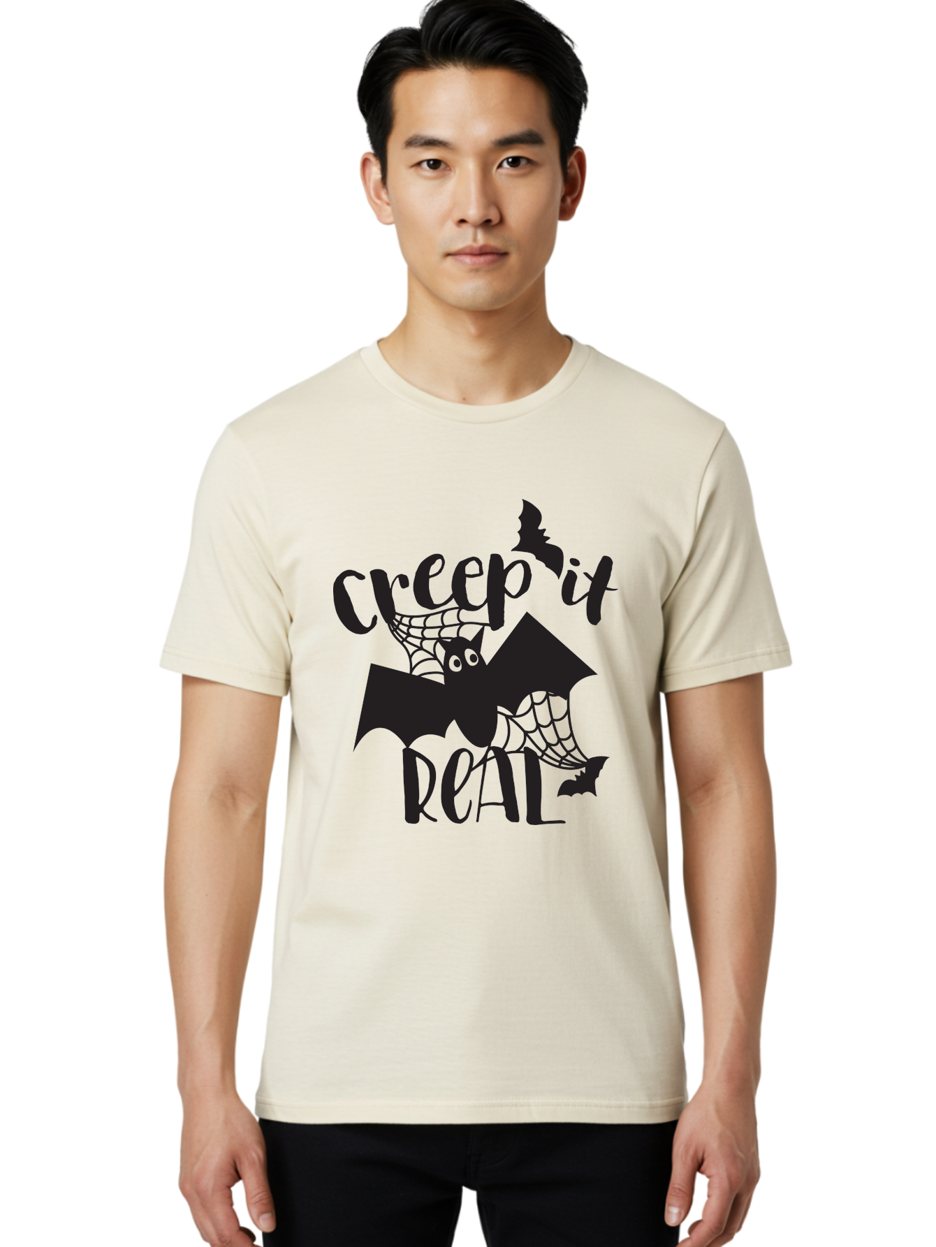 Creep-It-Real Men'S Graphic Tee, 100% Cotton, Comfortable Casual Summer Wear, Machine Washable, Halloween Graphics, Halloween Design, Creepy Bat, Spider Web, Halloween Theme, Spooky Atmosphere, Halloween Decoration, Creepy Eyes Aac614