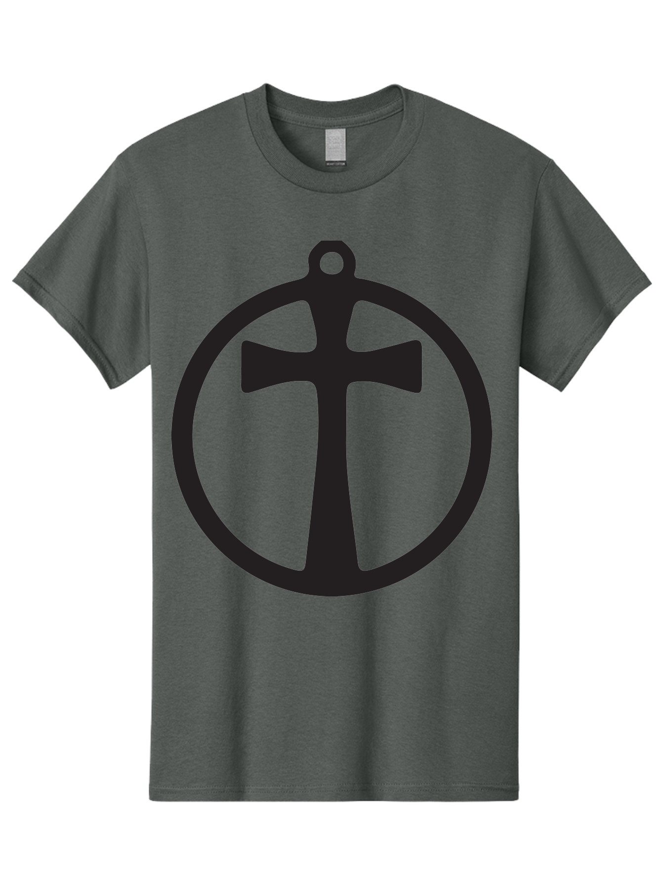 Cross-In-Circle Men'S Graphic Tee, 100% Cotton, Comfortable Casual Summer Wear, Machine Washable, Cross In Circle, Pendant Design, Christian Symbol, Faith Jewelry, Minimalist Pendant, Simple Cross Design, Religious Icon Aac615