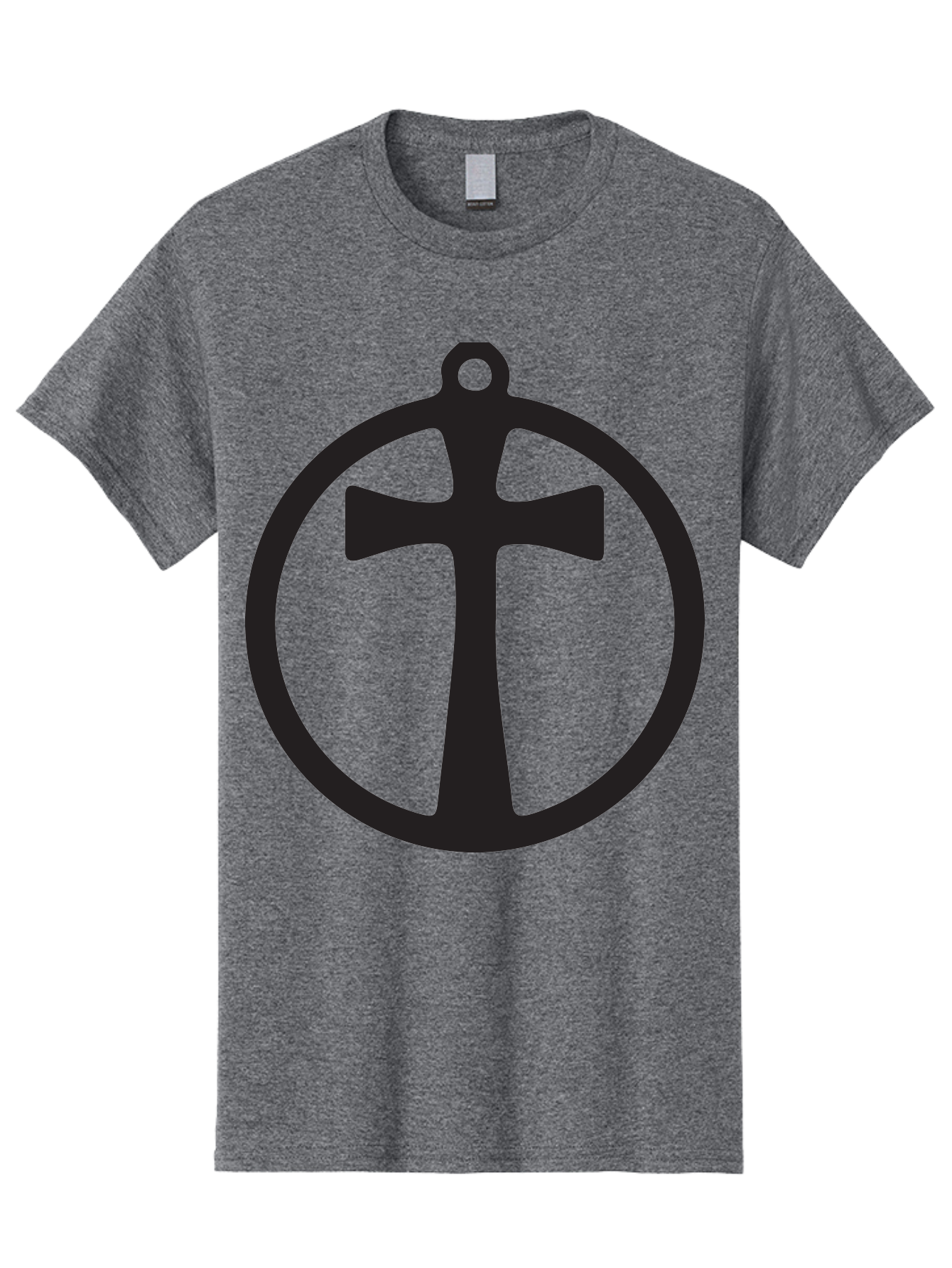 Cross-In-Circle Men'S Graphic Tee, 100% Cotton, Comfortable Casual Summer Wear, Machine Washable, Cross In Circle, Pendant Design, Christian Symbol, Faith Jewelry, Minimalist Pendant, Simple Cross Design, Religious Icon Aac615