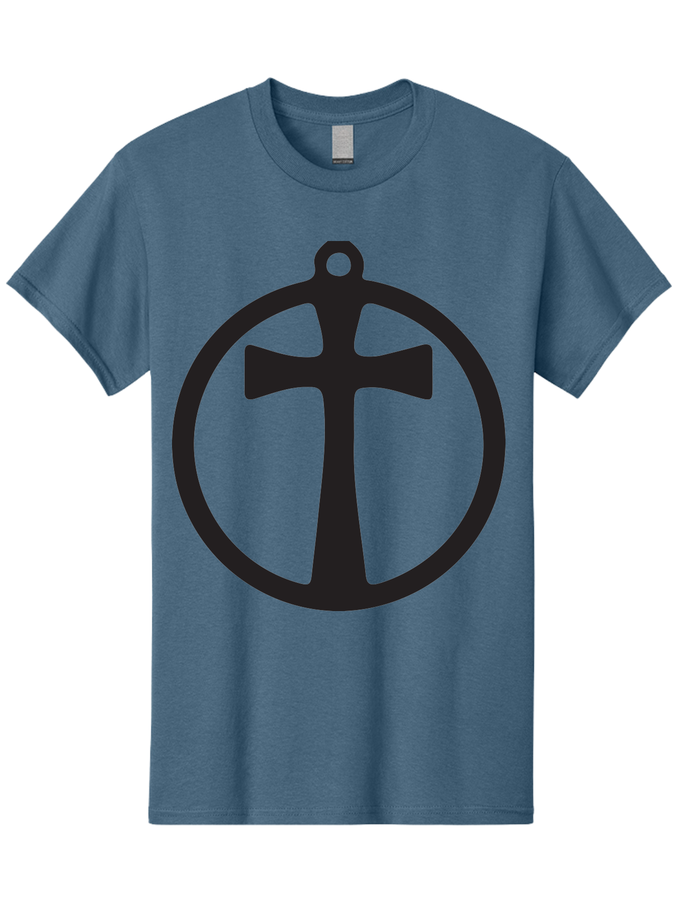 Cross-In-Circle Men'S Graphic Tee, 100% Cotton, Comfortable Casual Summer Wear, Machine Washable, Cross In Circle, Pendant Design, Christian Symbol, Faith Jewelry, Minimalist Pendant, Simple Cross Design, Religious Icon Aac615