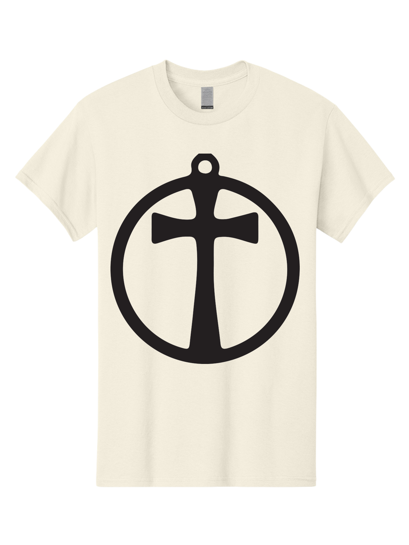 Cross-In-Circle Men'S Graphic Tee, 100% Cotton, Comfortable Casual Summer Wear, Machine Washable, Cross In Circle, Pendant Design, Christian Symbol, Faith Jewelry, Minimalist Pendant, Simple Cross Design, Religious Icon Aac615
