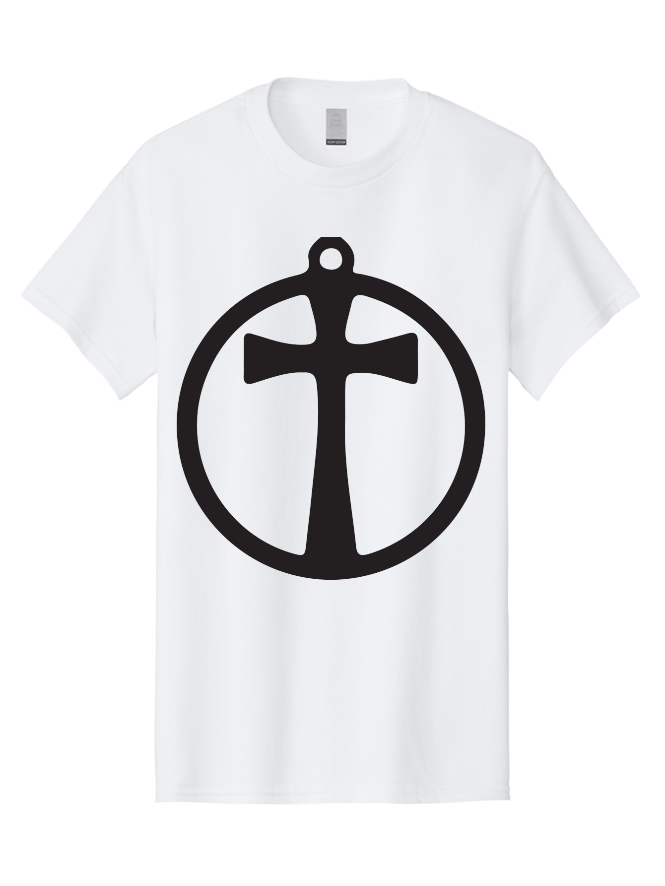 Cross-In-Circle Men'S Graphic Tee, 100% Cotton, Comfortable Casual Summer Wear, Machine Washable, Cross In Circle, Pendant Design, Christian Symbol, Faith Jewelry, Minimalist Pendant, Simple Cross Design, Religious Icon Aac615