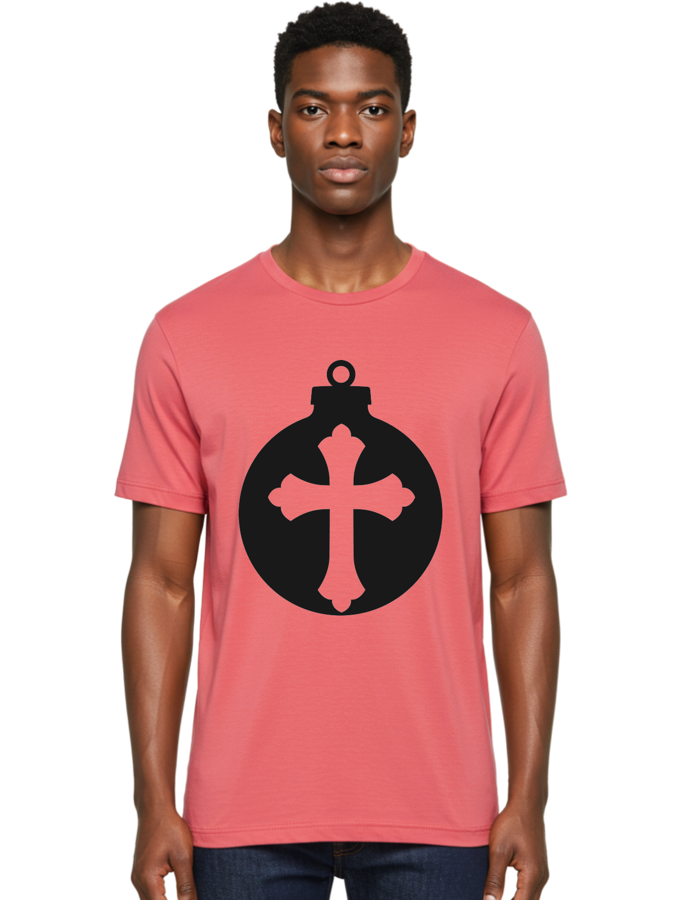 Cross-Ornament Men'S Graphic Tee, 100% Cotton, Comfortable Casual Summer Wear, Machine Washable, Christian Ornament, Cross Decoration, Holiday Symbol, Christmas Decoration, Faith Representation, Religious Icon, Symbolic Ornament Aac616