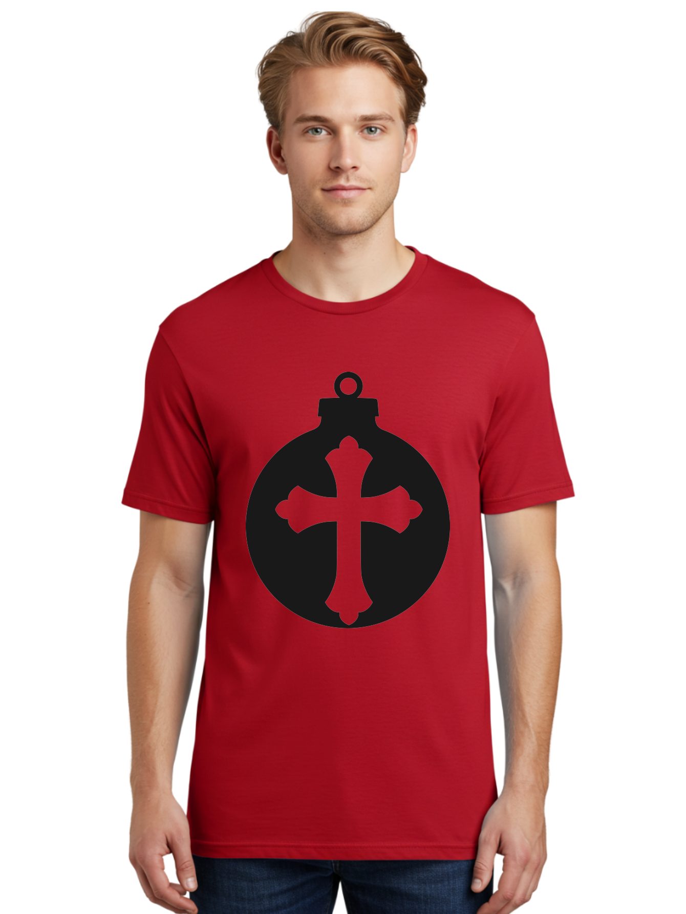 Cross-Ornament Men'S Graphic Tee, 100% Cotton, Comfortable Casual Summer Wear, Machine Washable, Christian Ornament, Cross Decoration, Holiday Symbol, Christmas Decoration, Faith Representation, Religious Icon, Symbolic Ornament Aac616
