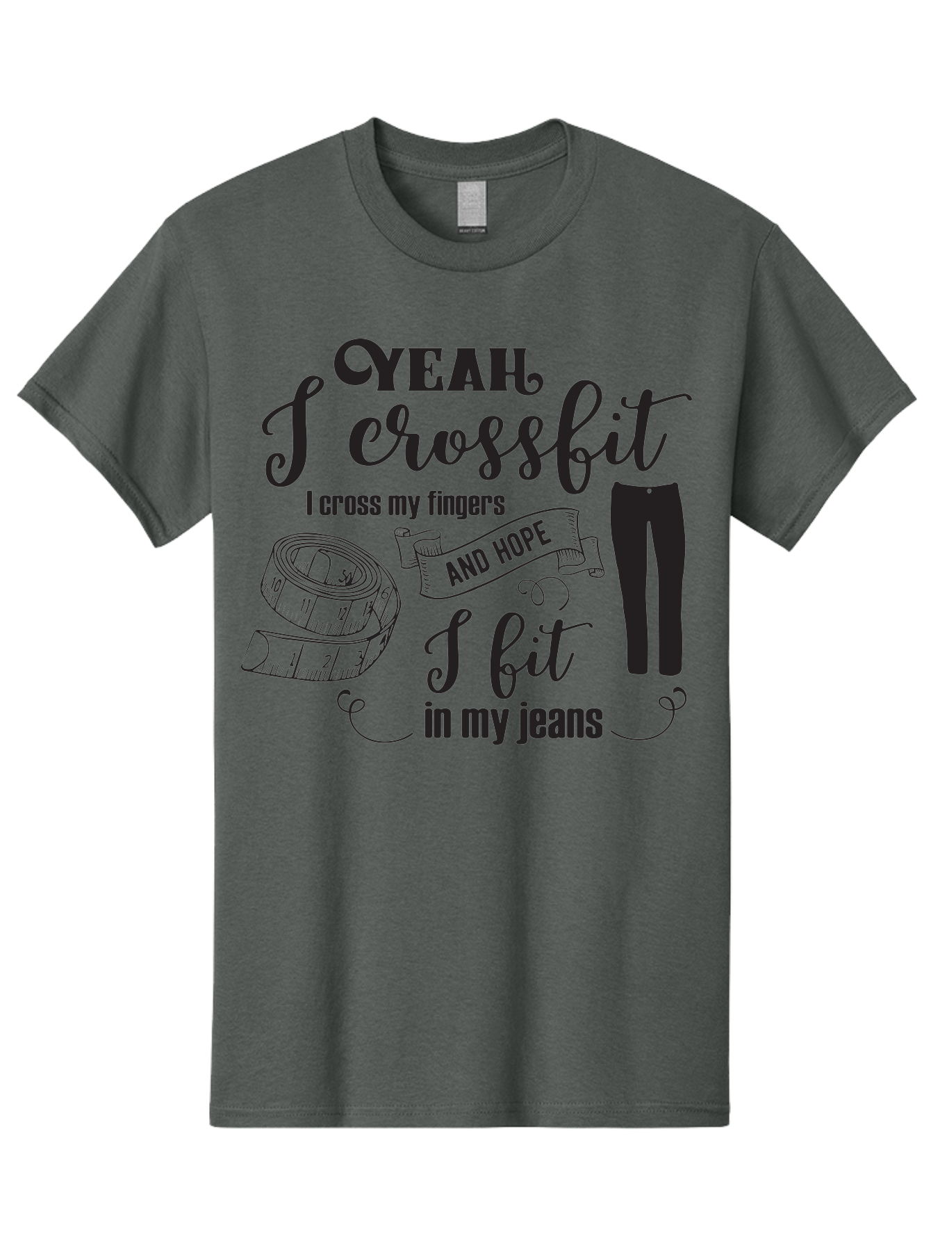 Crossfit-Jeans Men'S Graphic Tee, 100% Cotton, Comfortable Casual Summer Wear, Machine Washable, Crossfit Quote, Fitness Motivation, Weight Loss, Jeans, Measuring Tape, Funny Workout Saying, Gym Humor, Fitness Goals, Workout Inspiration Aac618