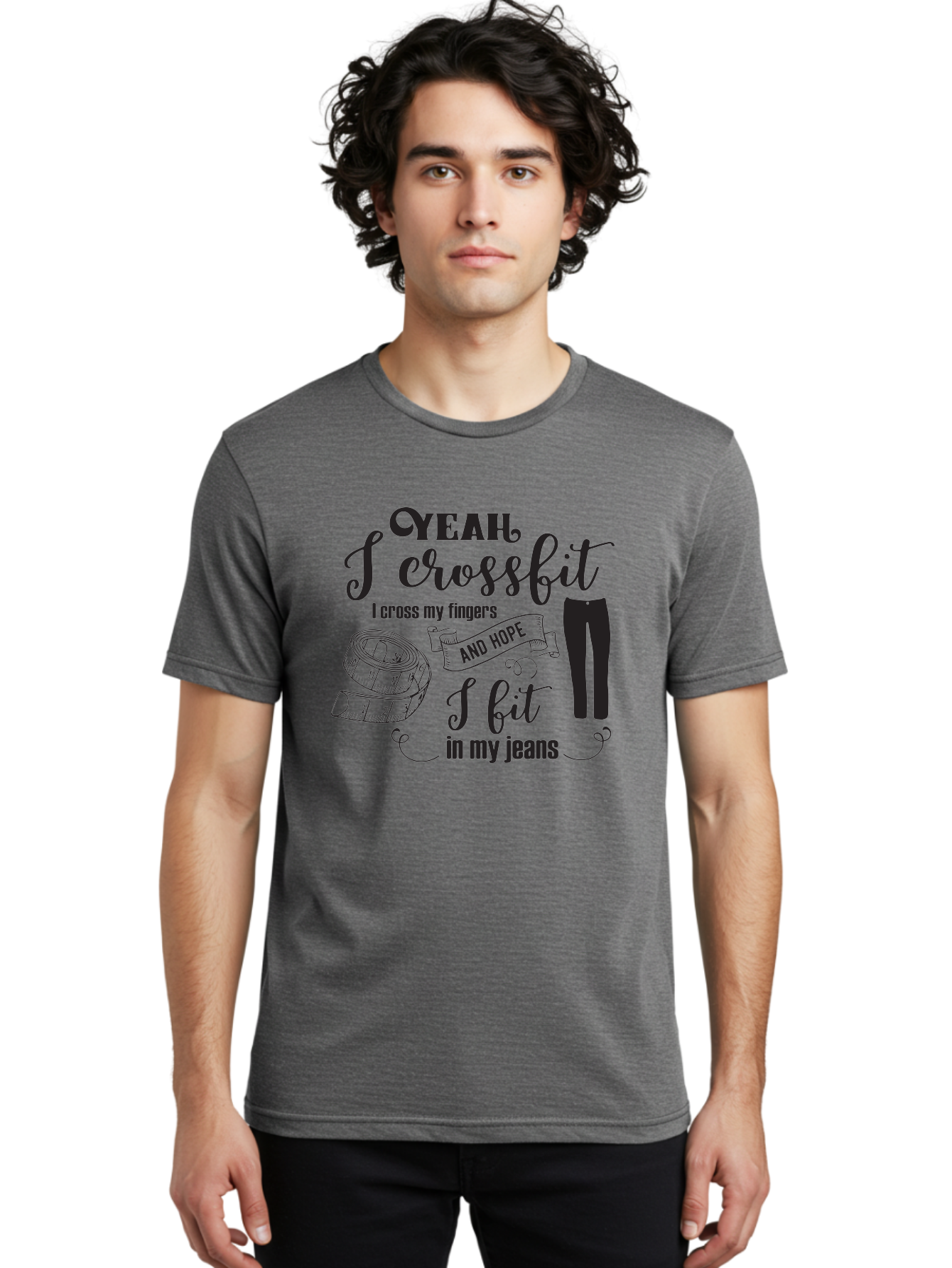 Crossfit-Jeans Men'S Graphic Tee, 100% Cotton, Comfortable Casual Summer Wear, Machine Washable, Crossfit Quote, Fitness Motivation, Weight Loss, Jeans, Measuring Tape, Funny Workout Saying, Gym Humor, Fitness Goals, Workout Inspiration Aac618