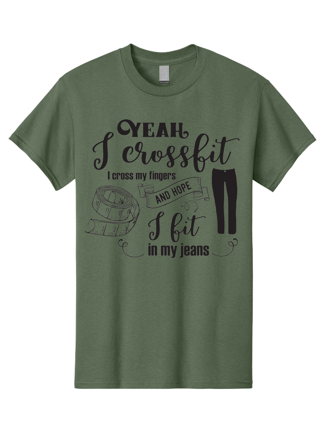 Crossfit-Jeans Men'S Graphic Tee, 100% Cotton, Comfortable Casual Summer Wear, Machine Washable, Crossfit Quote, Fitness Motivation, Weight Loss, Jeans, Measuring Tape, Funny Workout Saying, Gym Humor, Fitness Goals, Workout Inspiration Aac618