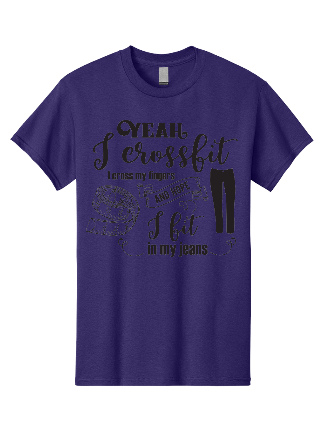 Crossfit-Jeans Men'S Graphic Tee, 100% Cotton, Comfortable Casual Summer Wear, Machine Washable, Crossfit Quote, Fitness Motivation, Weight Loss, Jeans, Measuring Tape, Funny Workout Saying, Gym Humor, Fitness Goals, Workout Inspiration Aac618