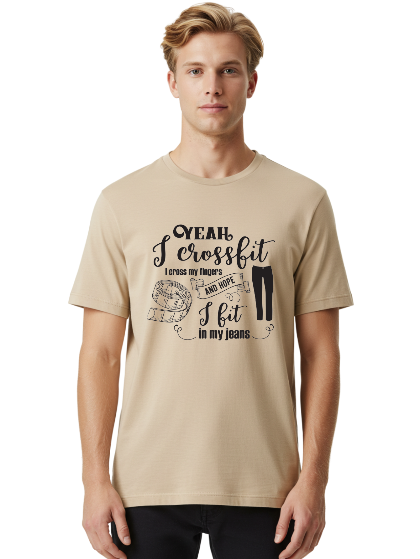 Crossfit-Jeans Men'S Graphic Tee, 100% Cotton, Comfortable Casual Summer Wear, Machine Washable, Crossfit Quote, Fitness Motivation, Weight Loss, Jeans, Measuring Tape, Funny Workout Saying, Gym Humor, Fitness Goals, Workout Inspiration Aac618