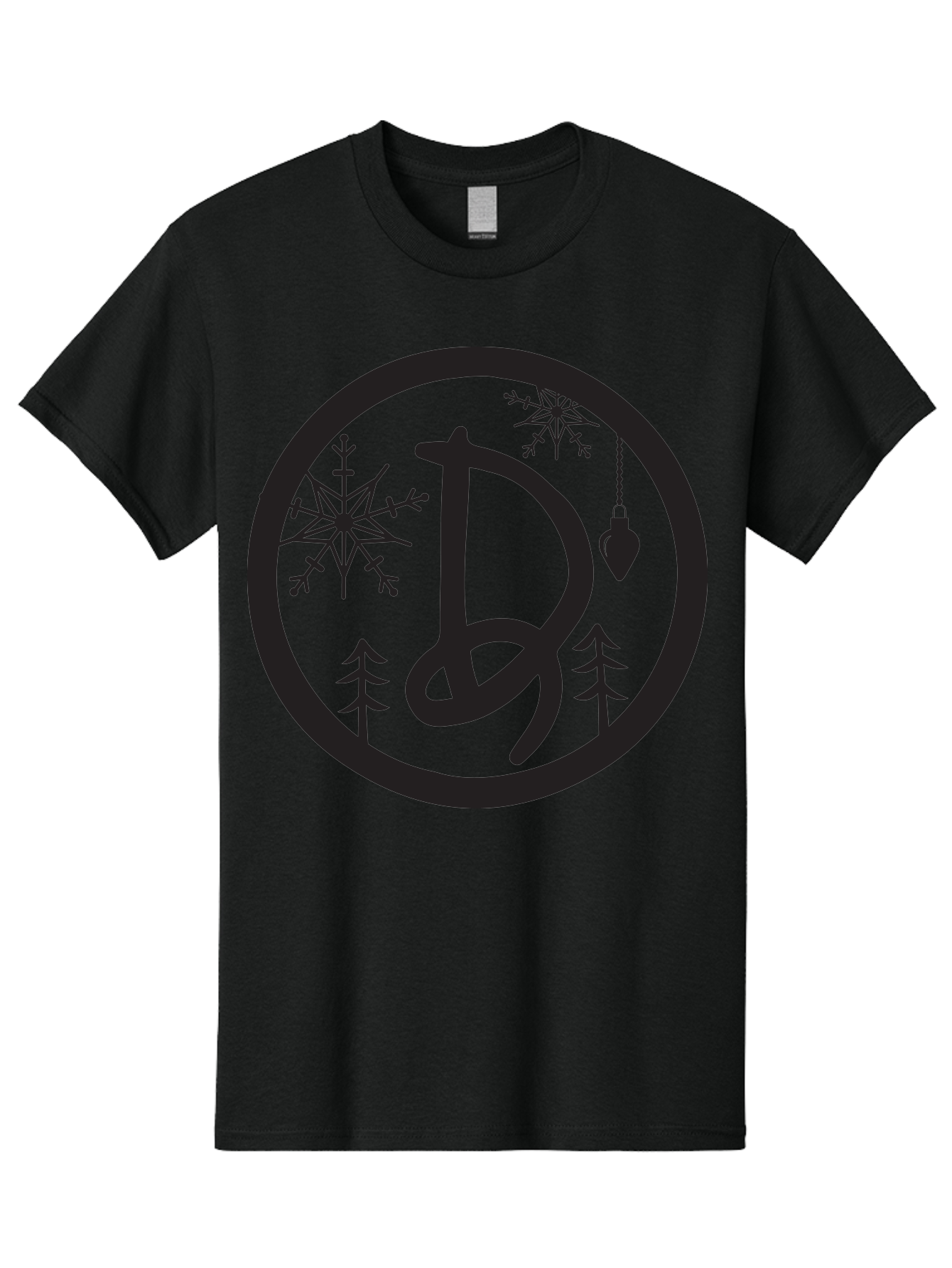 D Men'S Graphic Tee, 100% Cotton, Comfortable Casual Summer Wear, Machine Washable, Christmas Symbol, Letter D, Snowflakes, Pine Trees, Hanging Ornament, Festive Decorations, Winter Wonderland, Holiday Graphics, Christmas Theme Aac621