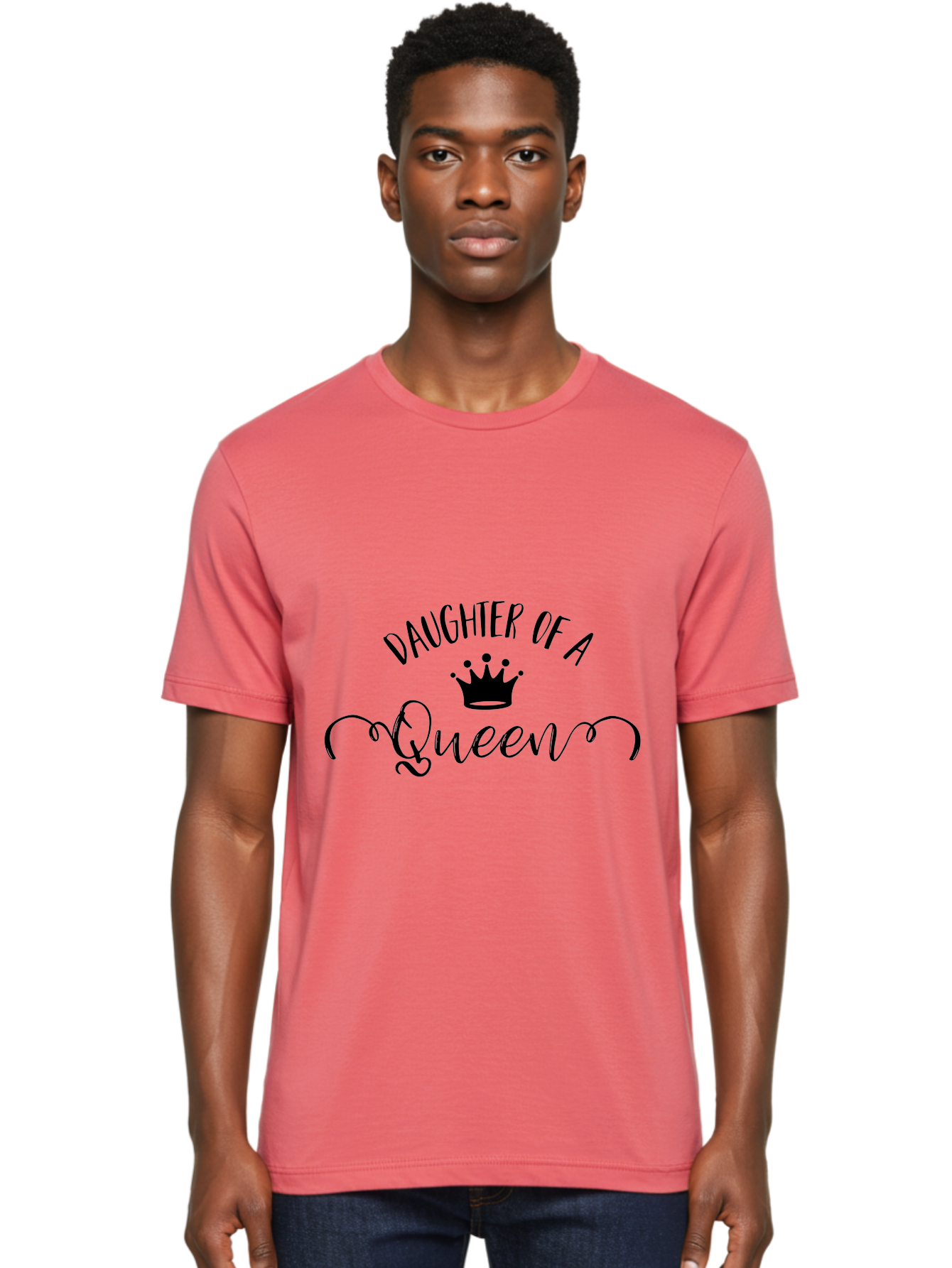 Daughter-Of-A-Queen Men'S Graphic Tee, 100% Cotton, Comfortable Casual Summer Wear, Machine Washable, Daughter Of A Queen, Crown Icon, Elegant Typography, Royal Theme, Cursive Font, Feminine Design, Monarch Inspiration, Regal Style Aac626