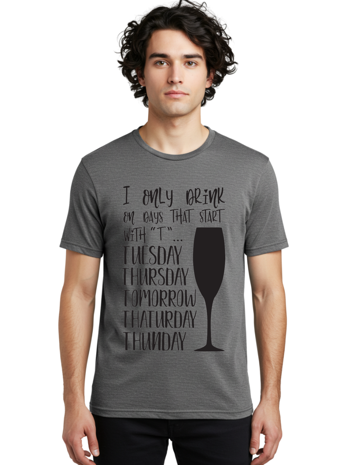 Days-That-Start-With-T Men'S Graphic Tee, 100% Cotton, Comfortable Casual Summer Wear, Machine Washable, Humorous Quote, Funny Saying, Wine Glass, Drinking Joke, Tuesday, Thursday, Tomorrow, That'Urday, Thunday, Playful Humor, Party Vibes, Aac628