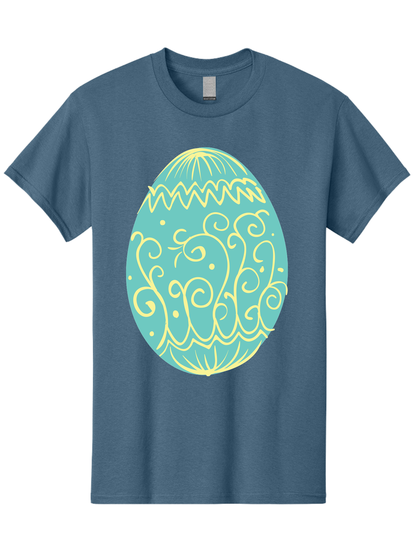Decorated-Easter-Egg-1 Men'S Graphic Tee, 100% Cotton, Comfortable Casual Summer Wear, Machine Washable, Decorative Easter Egg, Yellow Swirls, Blue Egg, Festive Design, Spring Theme, Easter Symbol, Intricate Patterns, Abstract Art, Aac632