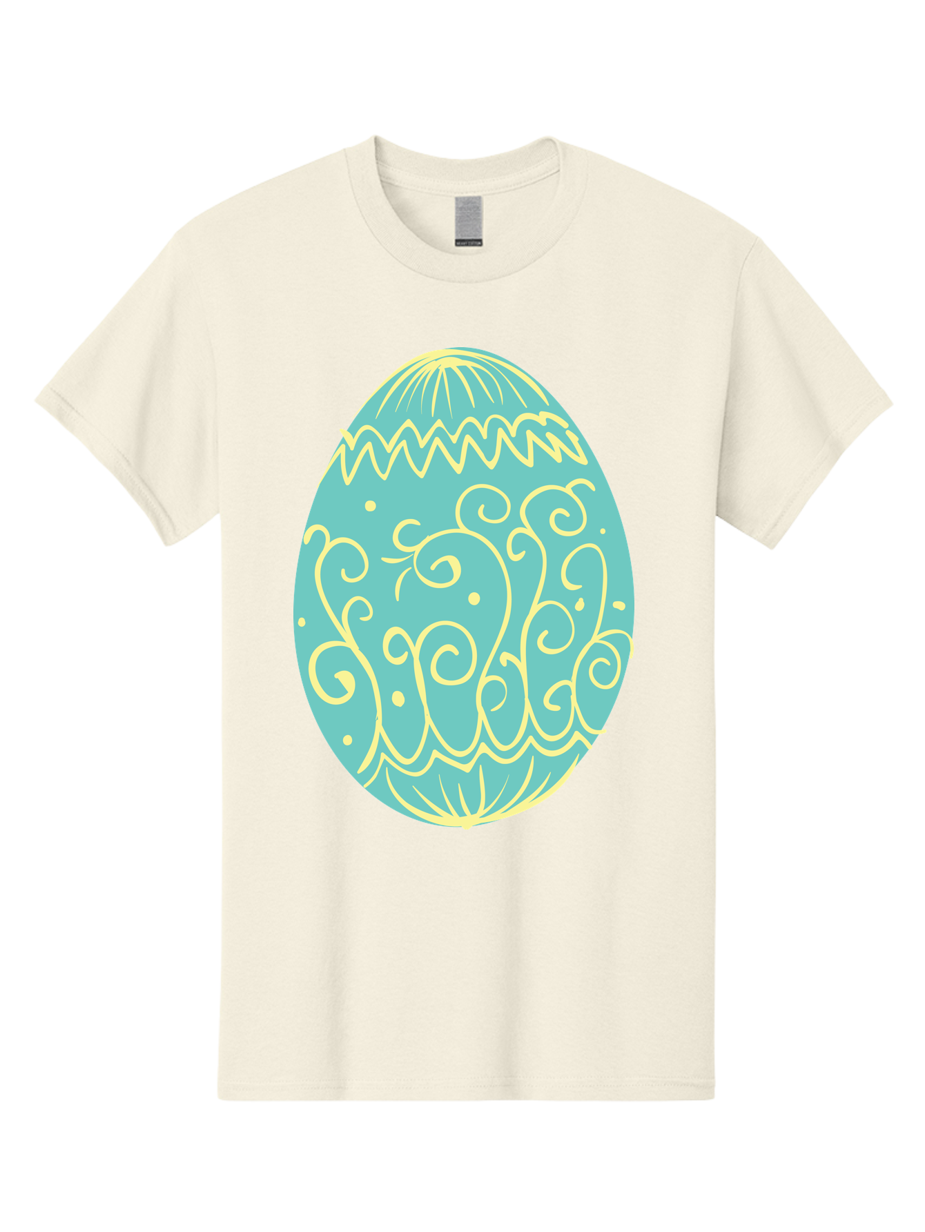 Decorated-Easter-Egg-1 Men'S Graphic Tee, 100% Cotton, Comfortable Casual Summer Wear, Machine Washable, Decorative Easter Egg, Yellow Swirls, Blue Egg, Festive Design, Spring Theme, Easter Symbol, Intricate Patterns, Abstract Art, Aac632