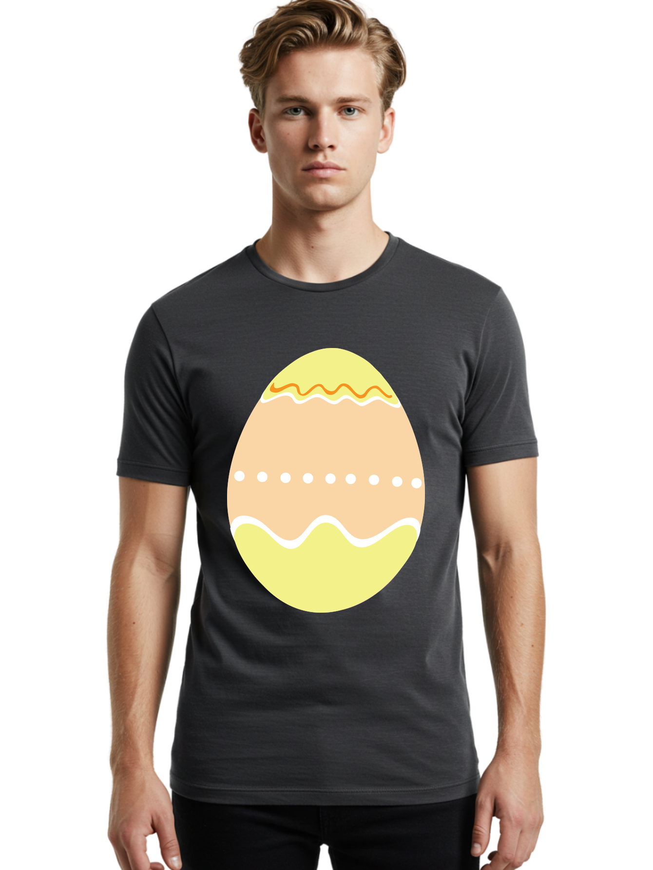 Decorated-Easter-Egg-2 Men'S Graphic Tee, 100% Cotton, Comfortable Casual Summer Wear, Machine Washable, Easter Egg, Decorated Egg, Spring Theme, Vibrant Colors, Wavy Lines, Dotted Pattern, Festive Design, Pastel Colors, Holiday Decoration, Aac633
