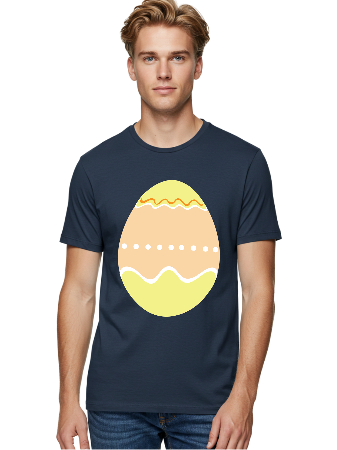 Decorated-Easter-Egg-2 Men'S Graphic Tee, 100% Cotton, Comfortable Casual Summer Wear, Machine Washable, Easter Egg, Decorated Egg, Spring Theme, Vibrant Colors, Wavy Lines, Dotted Pattern, Festive Design, Pastel Colors, Holiday Decoration, Aac633