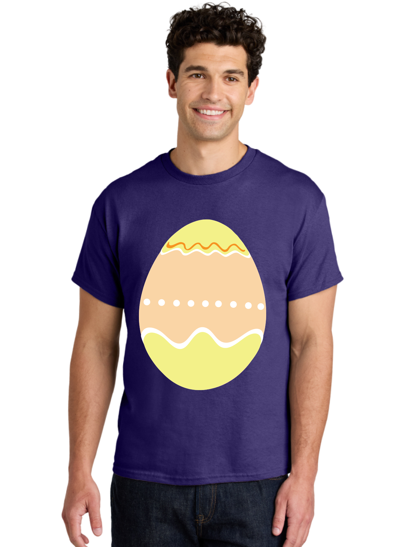 Decorated-Easter-Egg-2 Men'S Graphic Tee, 100% Cotton, Comfortable Casual Summer Wear, Machine Washable, Easter Egg, Decorated Egg, Spring Theme, Vibrant Colors, Wavy Lines, Dotted Pattern, Festive Design, Pastel Colors, Holiday Decoration, Aac633