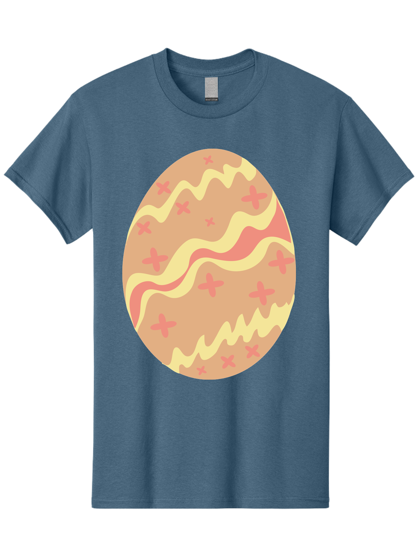 Decorated-Easter-Egg Men'S Graphic Tee, 100% Cotton, Comfortable Casual Summer Wear, Machine Washable, Easter Egg, Decorated Egg, Pastel Colors, Pink And Yellow Design, Cross Patterns, Wavy Lines, Spring Theme, Easter Decoration, Festive Egg Aac634
