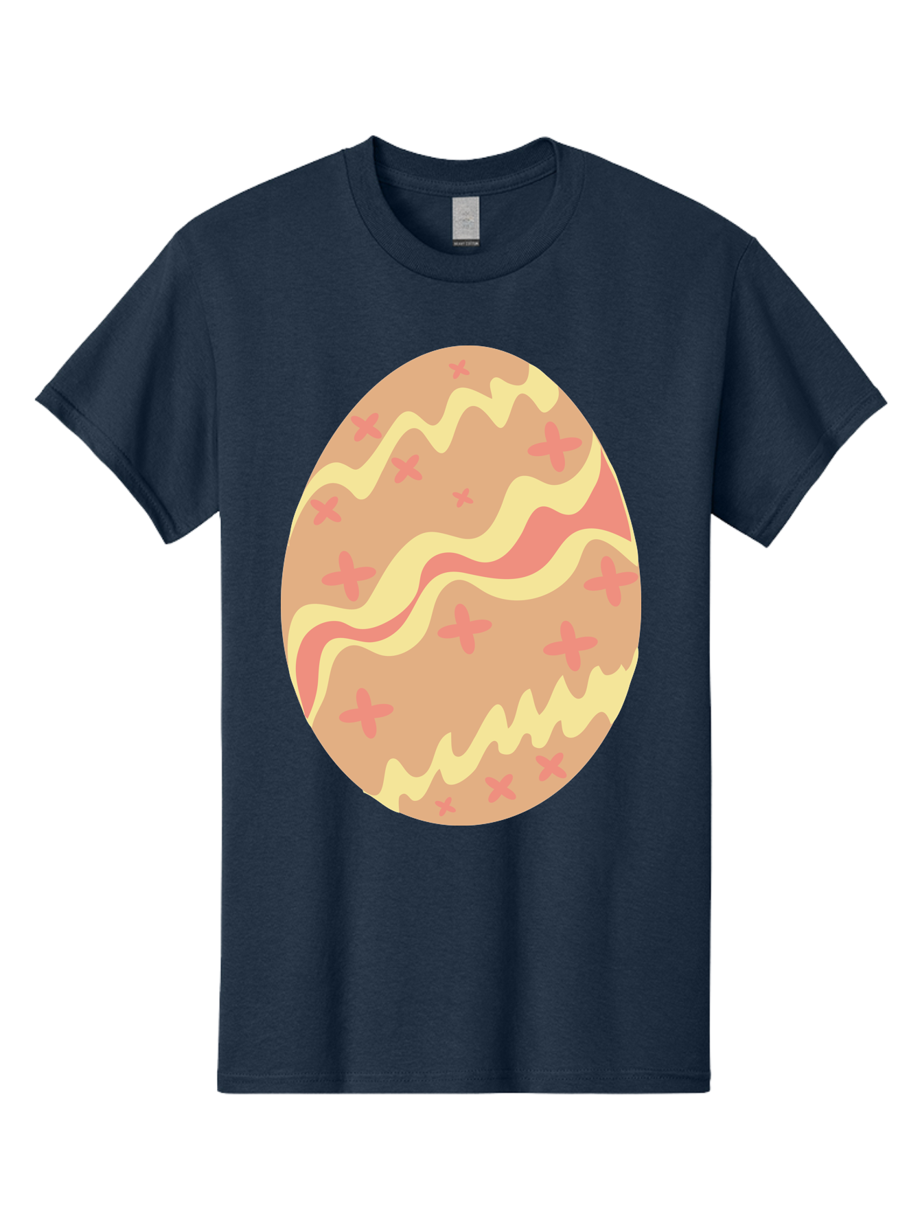 Decorated-Easter-Egg Men'S Graphic Tee, 100% Cotton, Comfortable Casual Summer Wear, Machine Washable, Easter Egg, Decorated Egg, Pastel Colors, Pink And Yellow Design, Cross Patterns, Wavy Lines, Spring Theme, Easter Decoration, Festive Egg Aac634