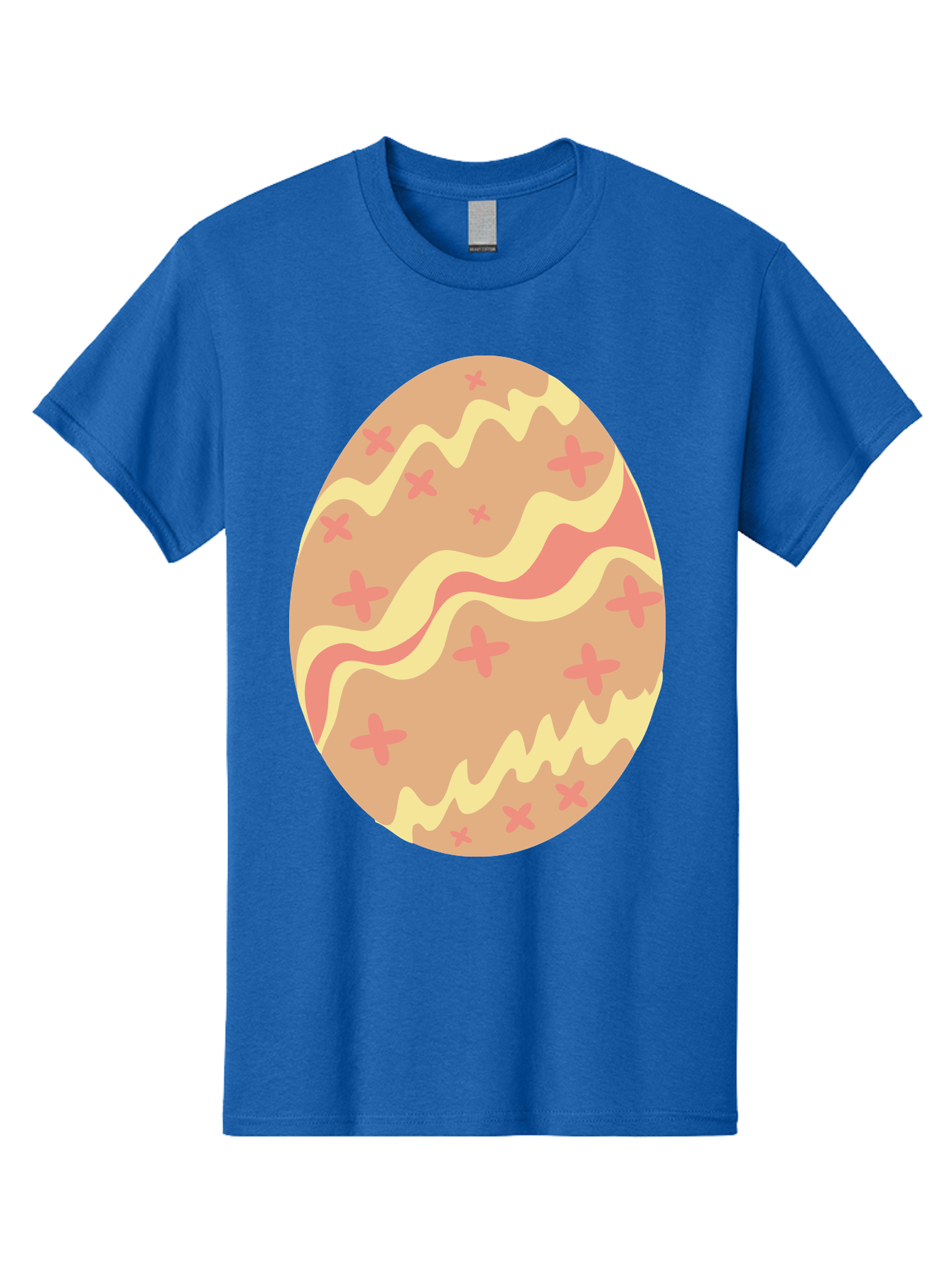 Decorated-Easter-Egg Men'S Graphic Tee, 100% Cotton, Comfortable Casual Summer Wear, Machine Washable, Easter Egg, Decorated Egg, Pastel Colors, Pink And Yellow Design, Cross Patterns, Wavy Lines, Spring Theme, Easter Decoration, Festive Egg Aac634