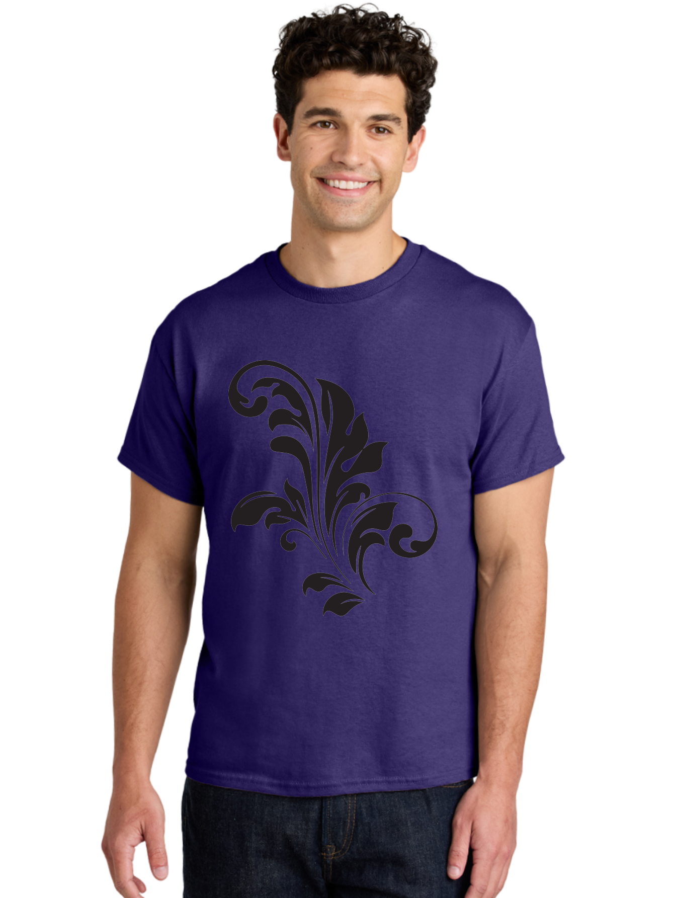 Decorative-Leaf-Pattern Men'S Graphic Tee, 100% Cotton, Comfortable Casual Summer Wear, Machine Washable, Floral Pattern, Leaf Design, Luxury Decor, Elegant Motifs, Intricate Details, Ornate Style, Classic Design Elements, Decorative Art Aac636